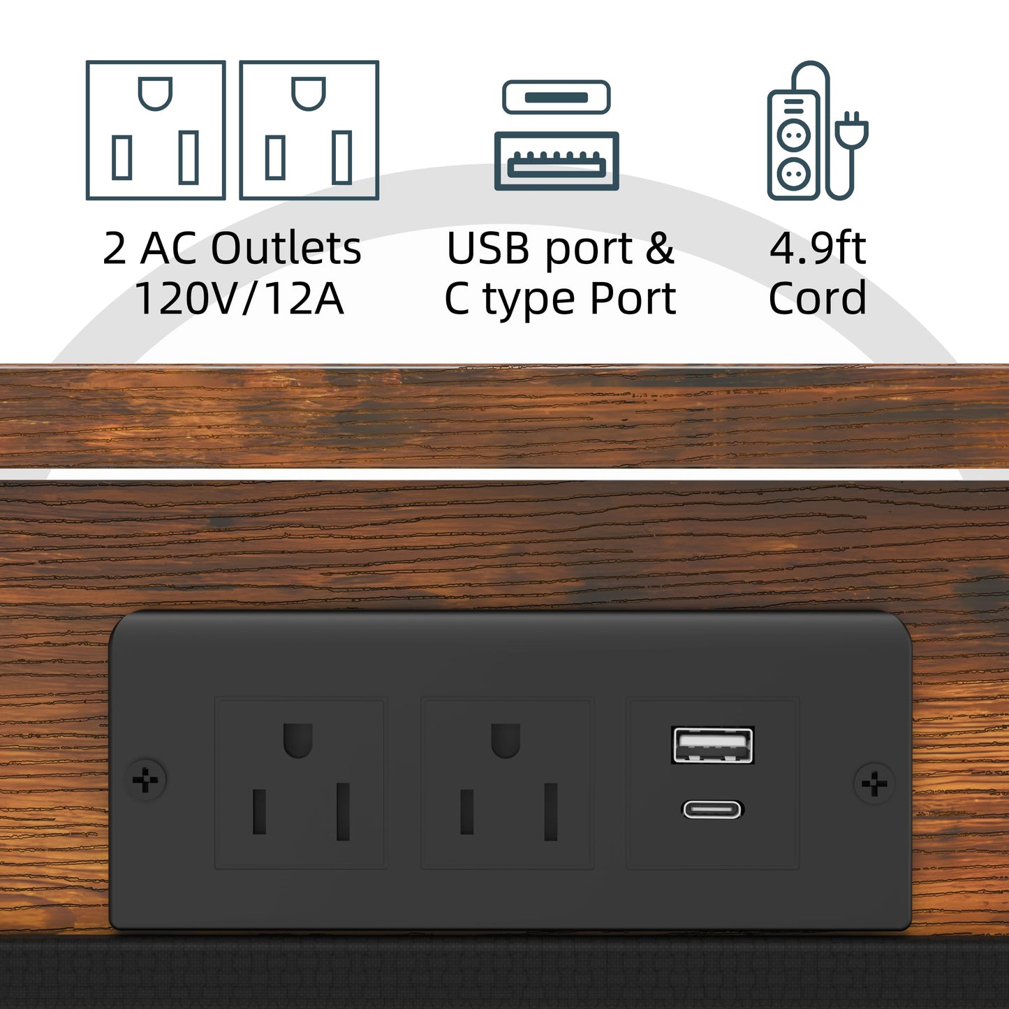 DENYKO Adjustable Height Couch Table with USB-C Charging Station & Pocket Storage – Compact Couch Stand with Hooks & Wheels for Small Spaces & Living Room, Adjustable C Table (Rustic Brown)