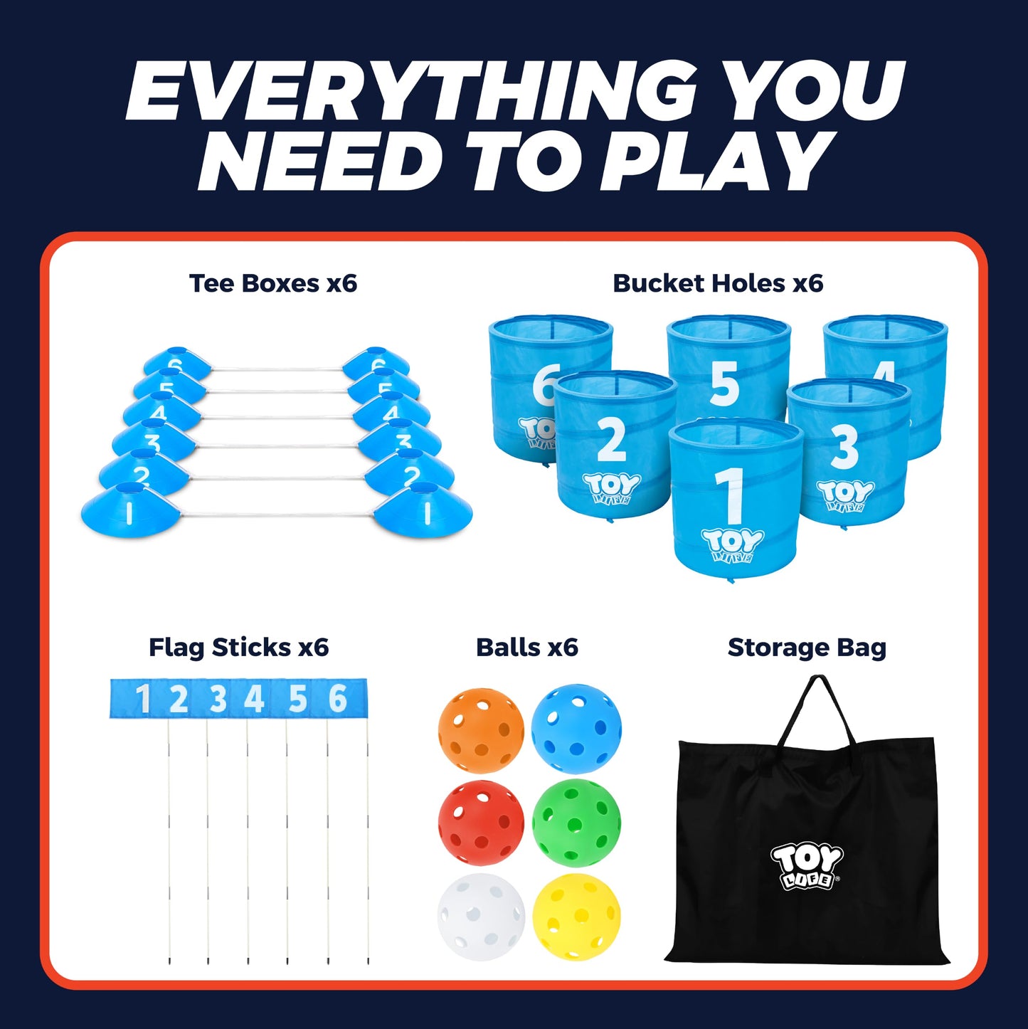TOY Life Golf Game Set, 6 Holes Backyard Golf Bucket Game for Adults Kids, Practice Golf Course with Balls and Flag, Outdoor Indoor Golf Yard Game for Beach, Camping and Lawn