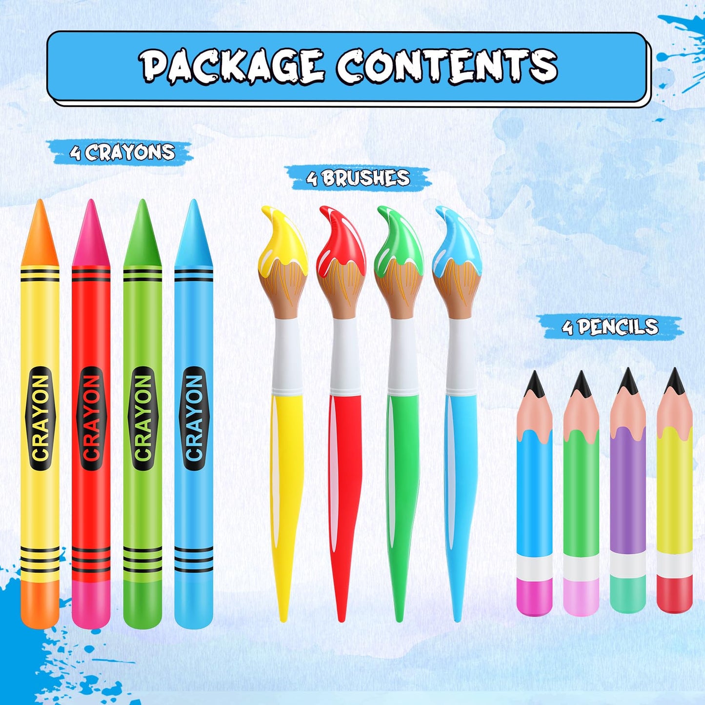 Glimin 12 Pcs Inflatable Crayons Balloons Decoration Set Giant Large Crayons Pencils Paint Brush Hanging Inflatable Decor for Garden Room Birthday Back to School Party Decorations,12 Designs