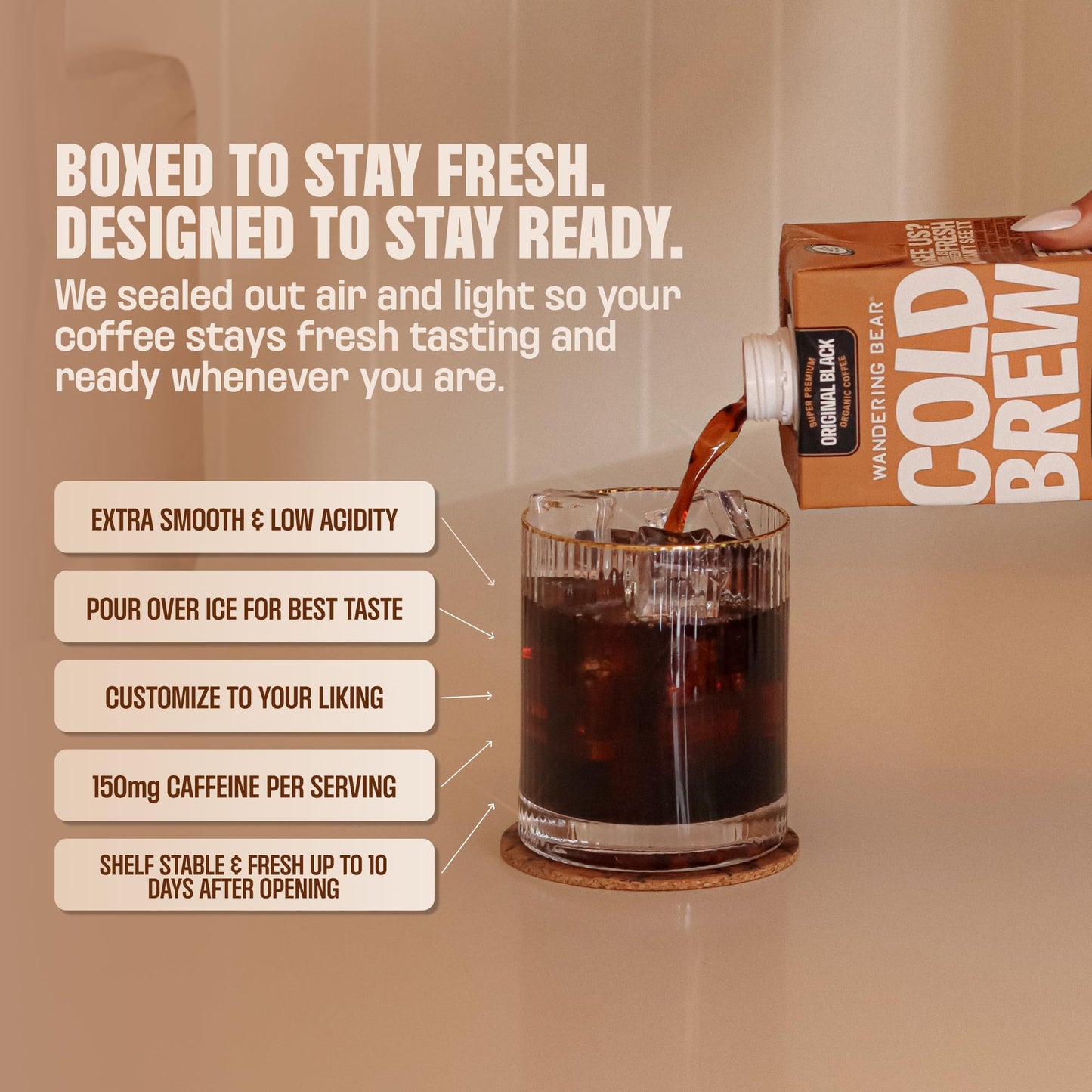 Wandering Bear Organic Unsweetened Extra Strong Cold Brew in a Box - Make Your Own Iced Coffee Drink with Wandering Bear Black Concentrate, Shelf-Stable & Vegan - 21 Servings - 32 fl.oz