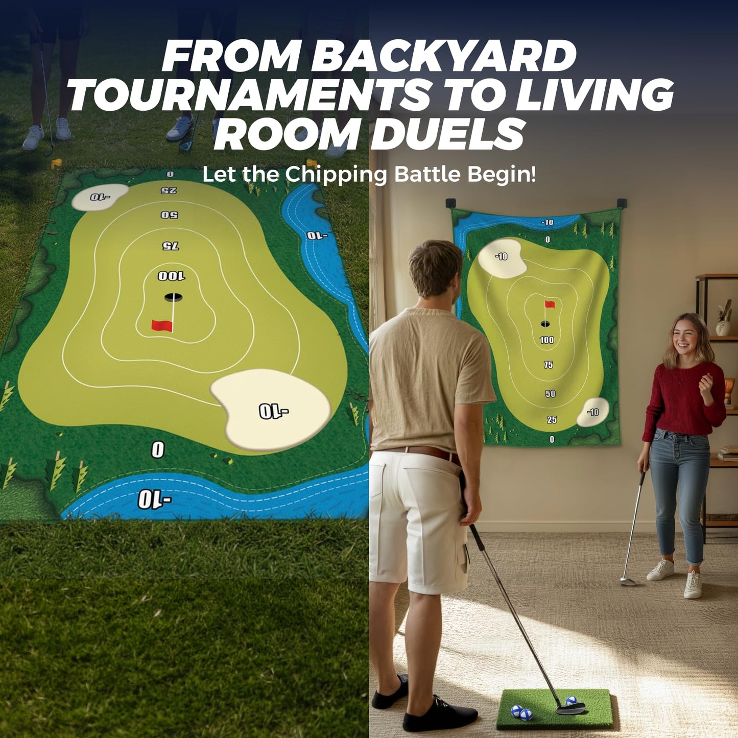 TOY Life Chipping Golf Practice Mats Golf Game Training Mat Indoor Outdoor Games for Adults Family Kids Outdoor Play Equipment Stick Chip Golf Set Backyard Game(Patented)