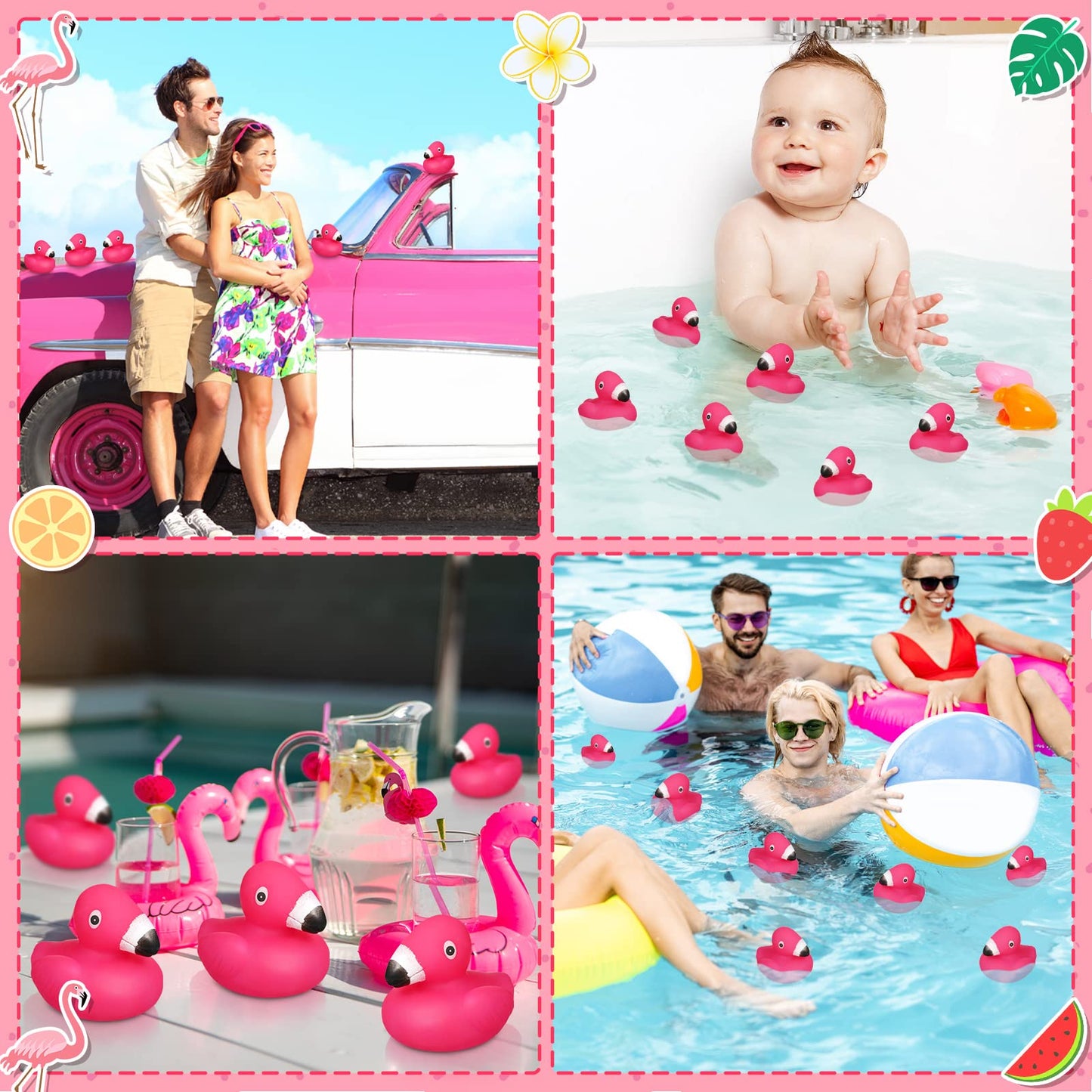 Honoson Flamingo Rubber Duckies Bulk Pink Flamingos Bath Toys Floating Squeak Seasonal Holiday Rubber Ducks for Baby Shower Party Favors, Cake Decoration, Classroom Prizes(50 Pcs)