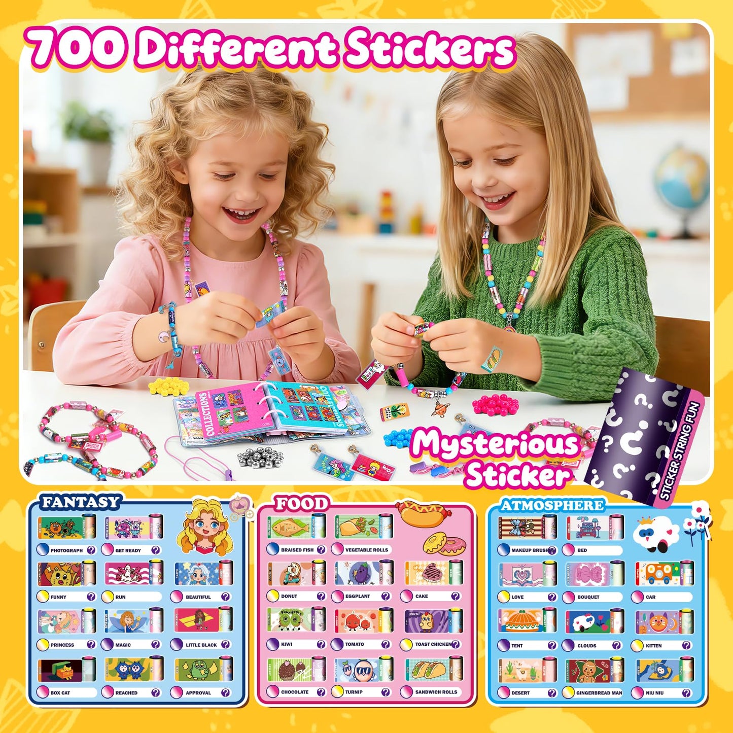 jhtigre Sticker Bracelet for Kids,Bracelet with 700pcs Shareable Sticker 14 Fun Pendants & Collection Book,Arts and Craft Stickers for Girls Birthday Gift, Jewelry Making Bracelets Kit
