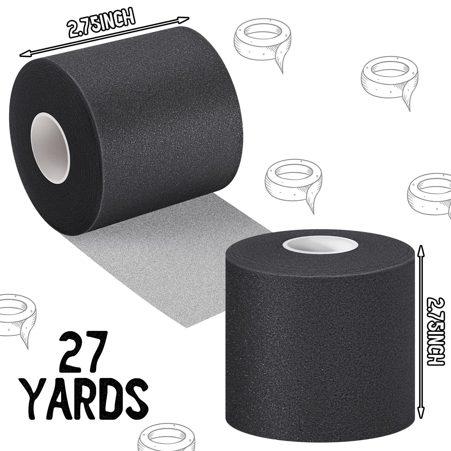 24 Pieces Foam Underwrap Tape Sports Prewrap Athletic Tape Foam Pre Wrap for Ankles Wrists Hands and Knees(Black)