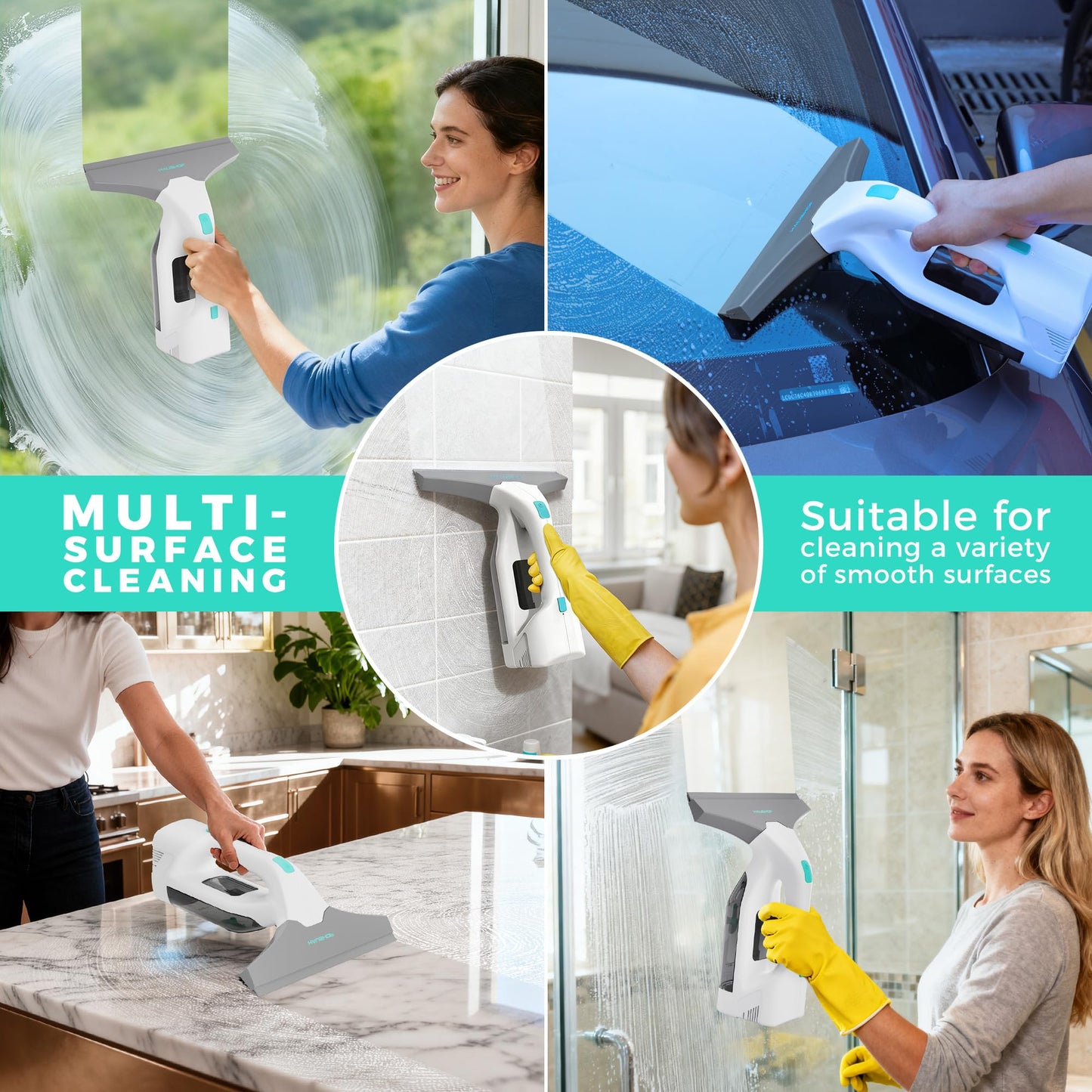 HAUSHOF Electric Window Vacuum Squeegee 11", Vacuum Squeegee Cordless Cleaner Tool Set, Window Vac with 300ml Spray Bottle & 100ml Water Tank for Mirror, Countertop, Showers