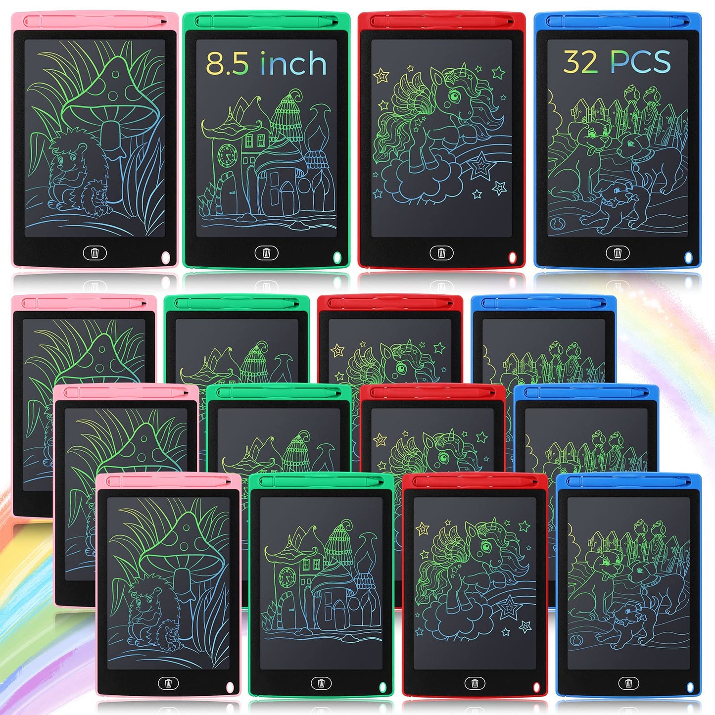 Zhehao 32 Pieces LCD Writing Tablet Doodle Board Electronic Toy 8.5 Inch Colorful Doodle Board LCD Erasable Drawing Pad Reusable Writing Pad Toys for Girls Boys(Blue, Red, Green, Pink)