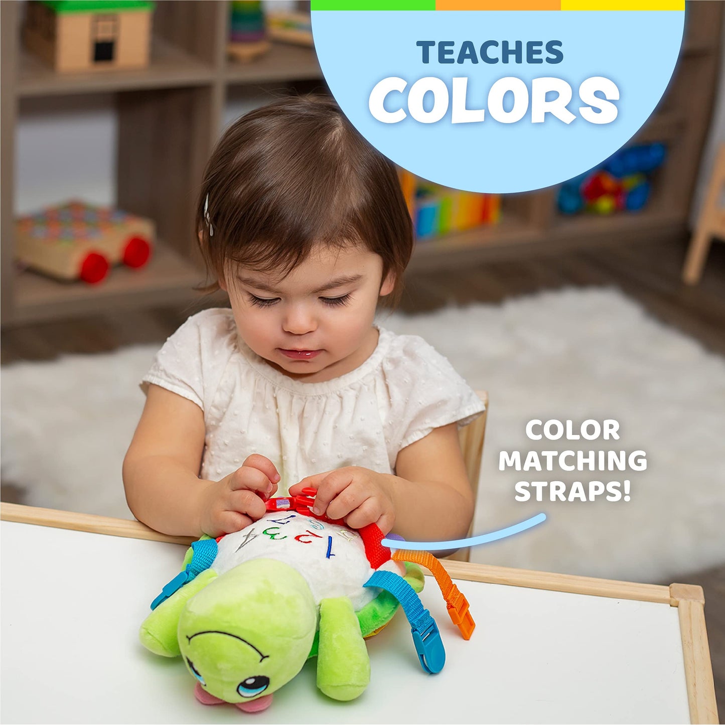 Buckle Toy Belle Turtle - Toddler Early Learning Basic Life Skills Children’s Plush Travel Activity