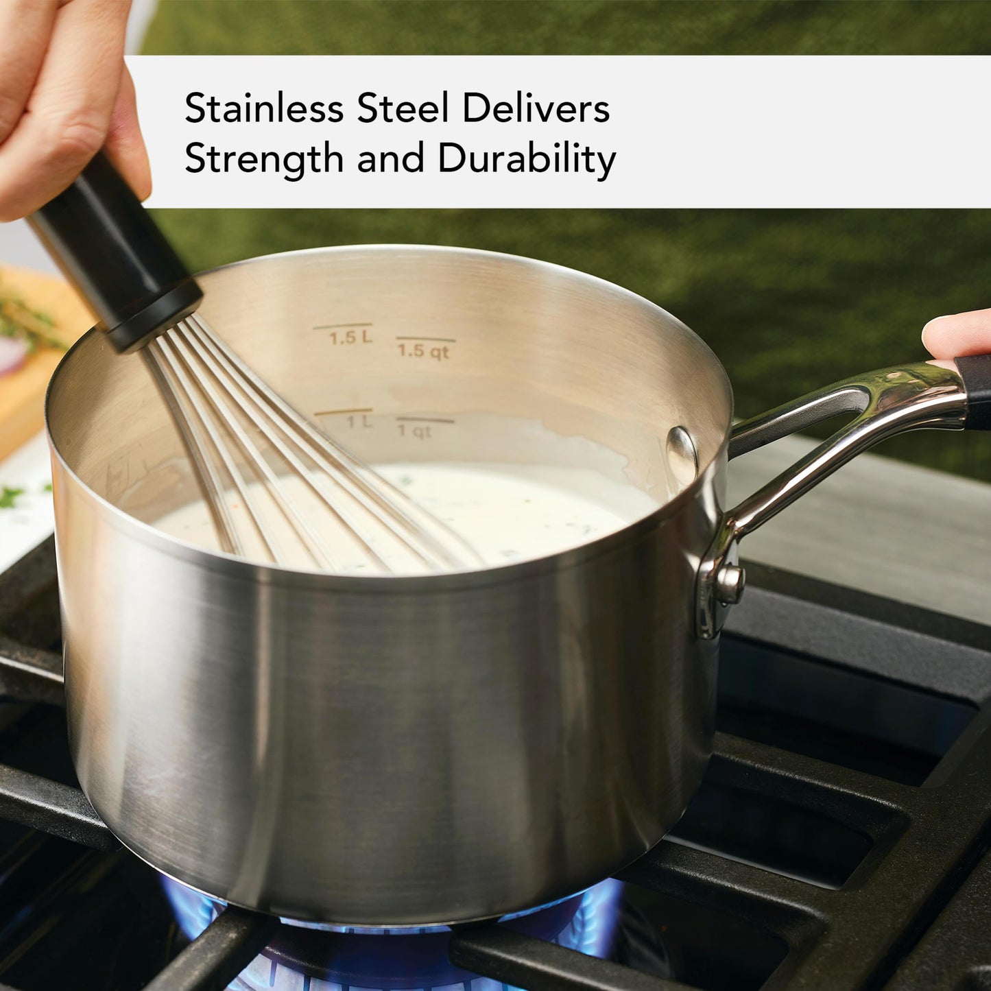 KitchenAid 3 Quart Saucepan with Lid, Brushed Stainless Steel Induction Saucepan