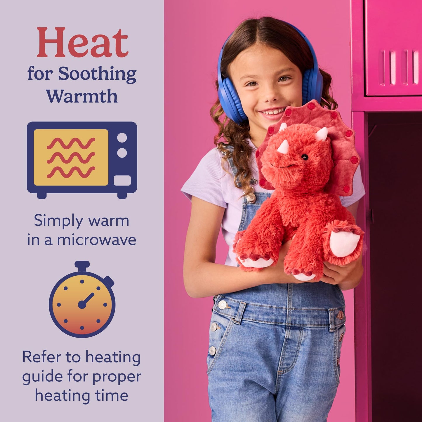 warmies Microwavable & Weighted Triceratops Stuffed Animal, Red Triceratops - Microwavable Weighted Plushies - Lavender Scent in Dino Plushies - for Adults & Children (Boys, Girls, Babies & Toddlers)