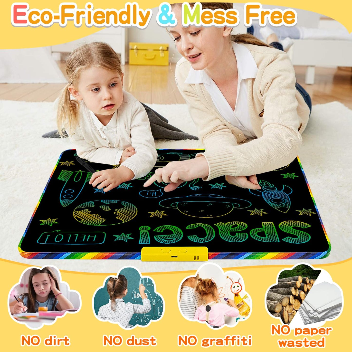 LCD Writing Tablet for Kids 16 Inch, Educational Drawing Board with Magnetic Whiteboard Back, Includes 3 Markers and Tangram Puzzle, Birthday Gift for Ages