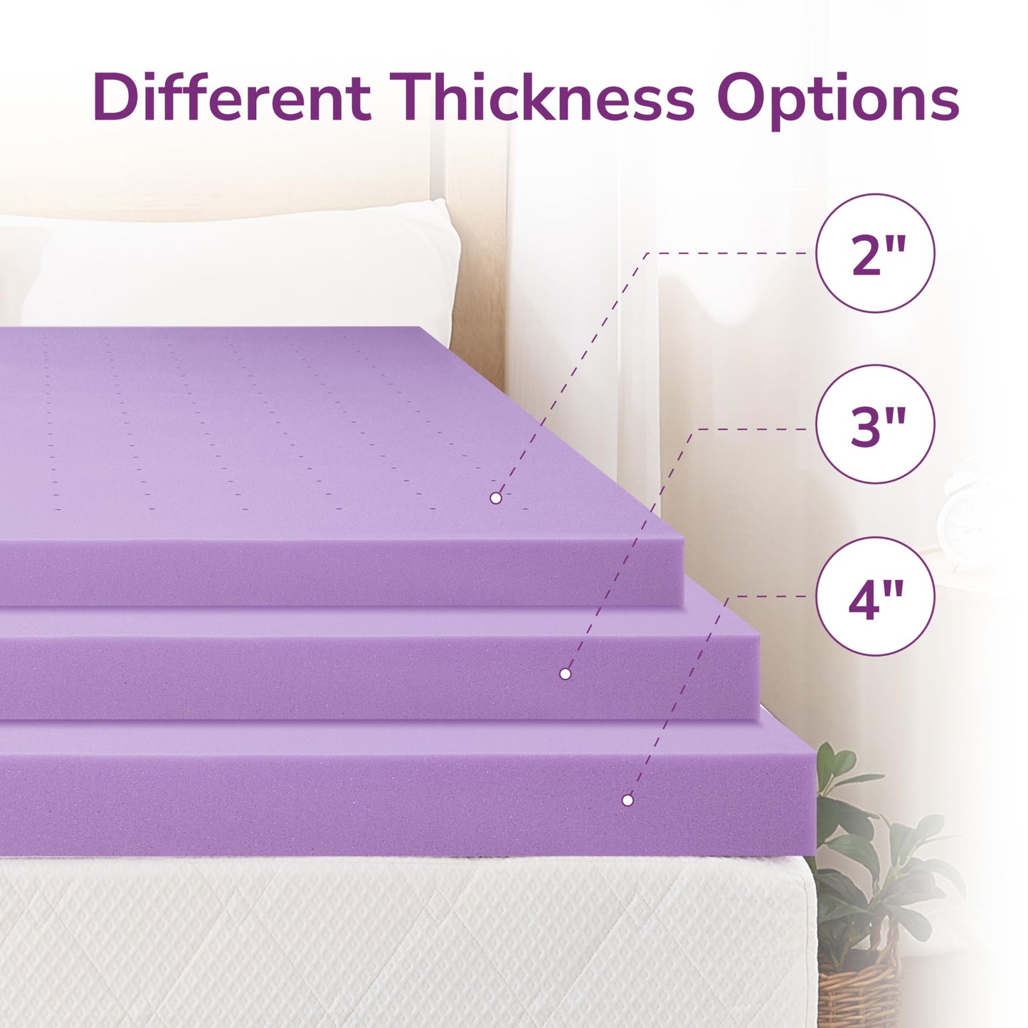 2 Inch Queen Lavender Infusion Memory Foam Mattress Topper for Relaxing Sleep, Ventilated & Pressure Relieving, CertiPUR-US Certified, Medium Firm Topper in a Box, Queen Size, 60"x80"