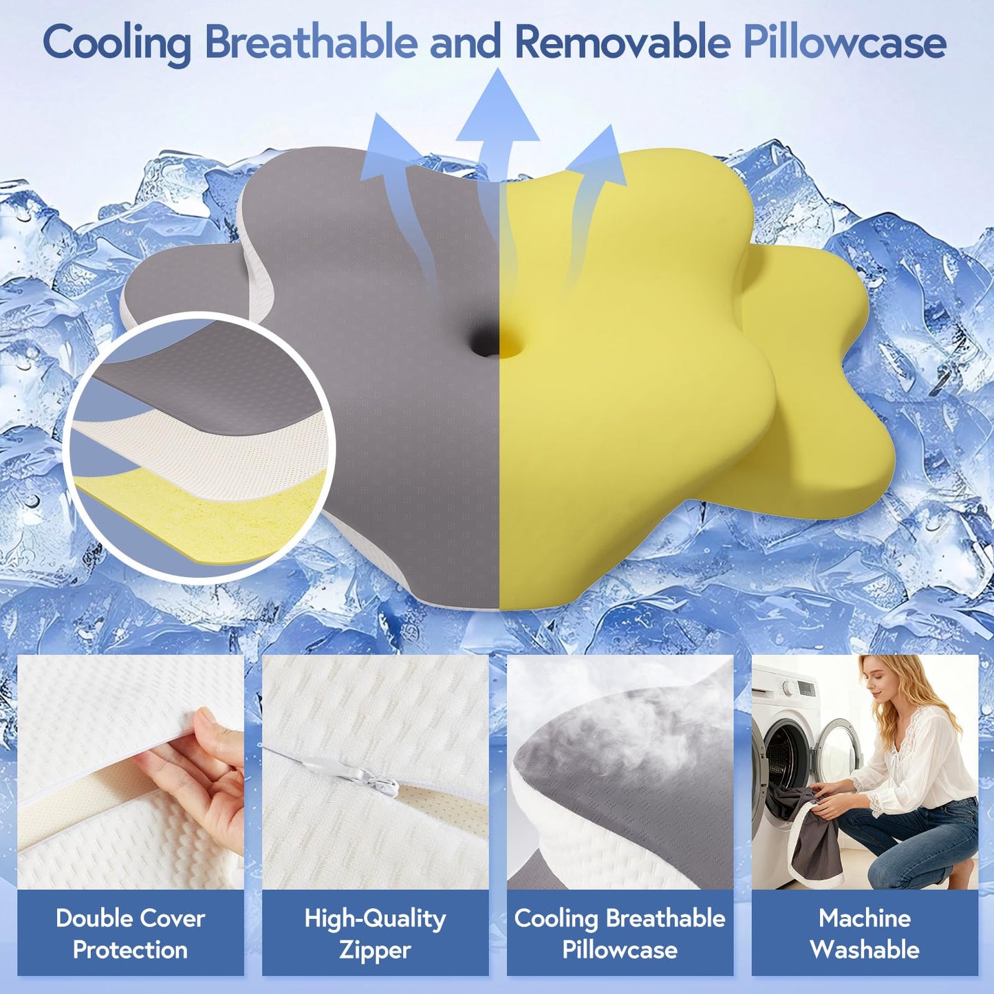Rioicy Sleep Apnea Pillow for Side Sleepers, Cervical Neck Pillow for Neck Pain Relief, Ergonomic Contour Memory Foam Pillow with Cooling Washable Cover for Back, Side & Stomach Sleepers