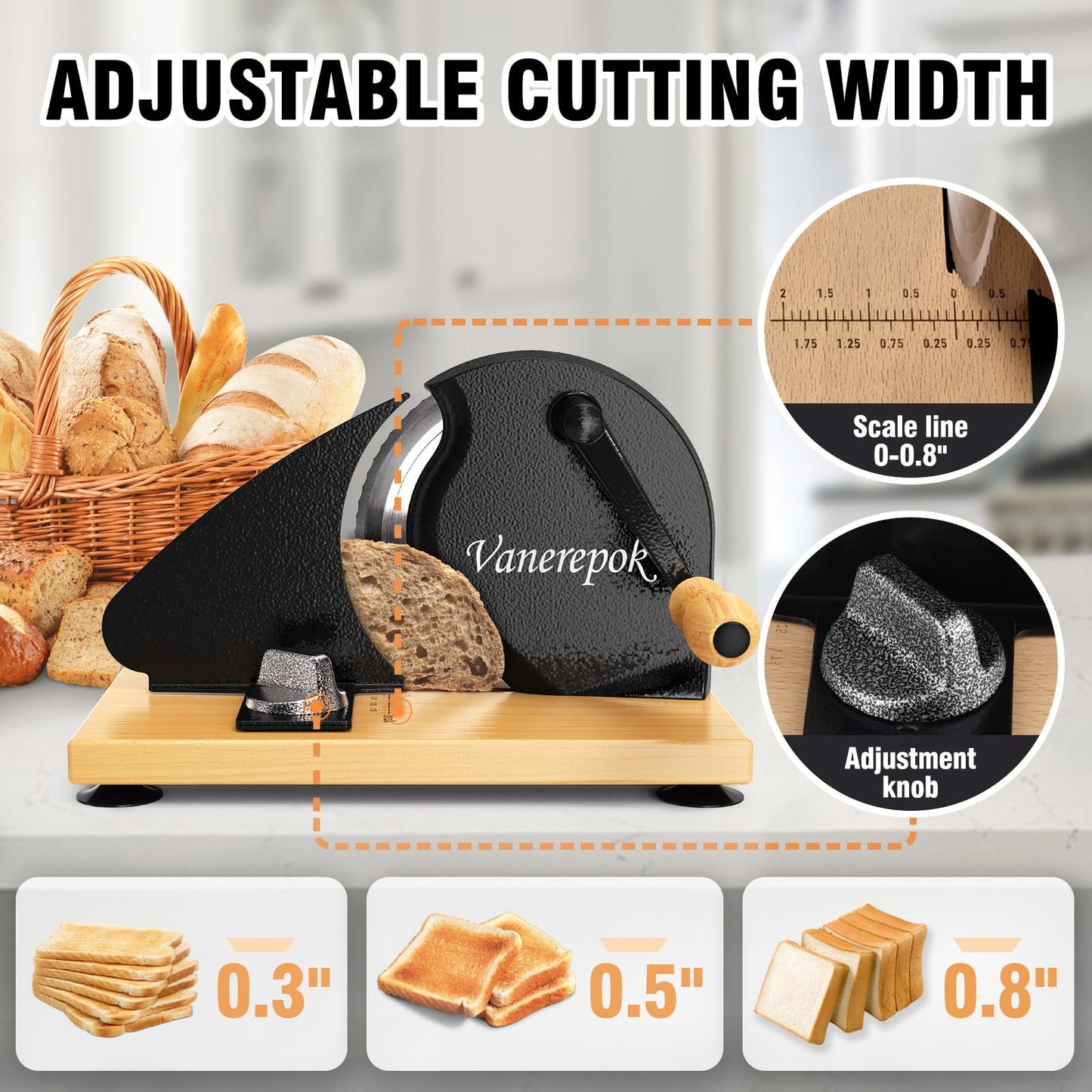 vanerepok Manual Bread Slicer for Homemade Sourdough Bread Versatile Hand Crank Bread Slicer for Sourdough Crusty Bread Etc Stainless Steel Slicers Adjustable Width for Homemade & Commercial Use