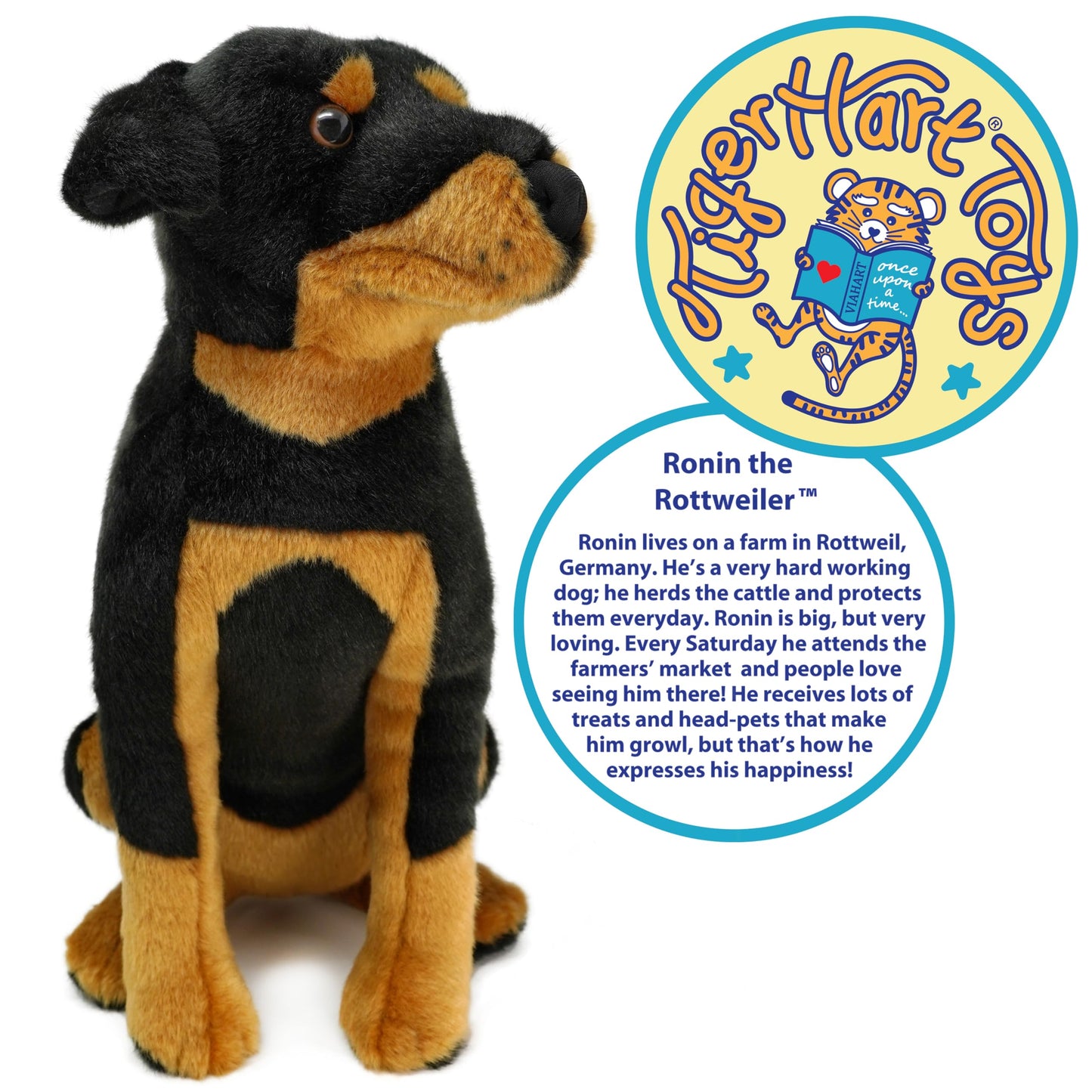 Ronin The Rottweiler | 14 Inch Stuffed Animal Plush | by TigerHart Toys