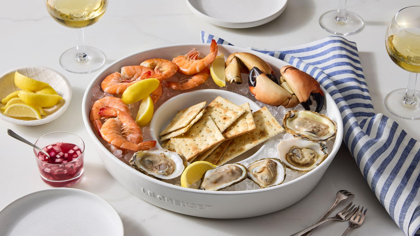 Le Creuset Stoneware Signature Oval Chip and Dip Platter, 13", White