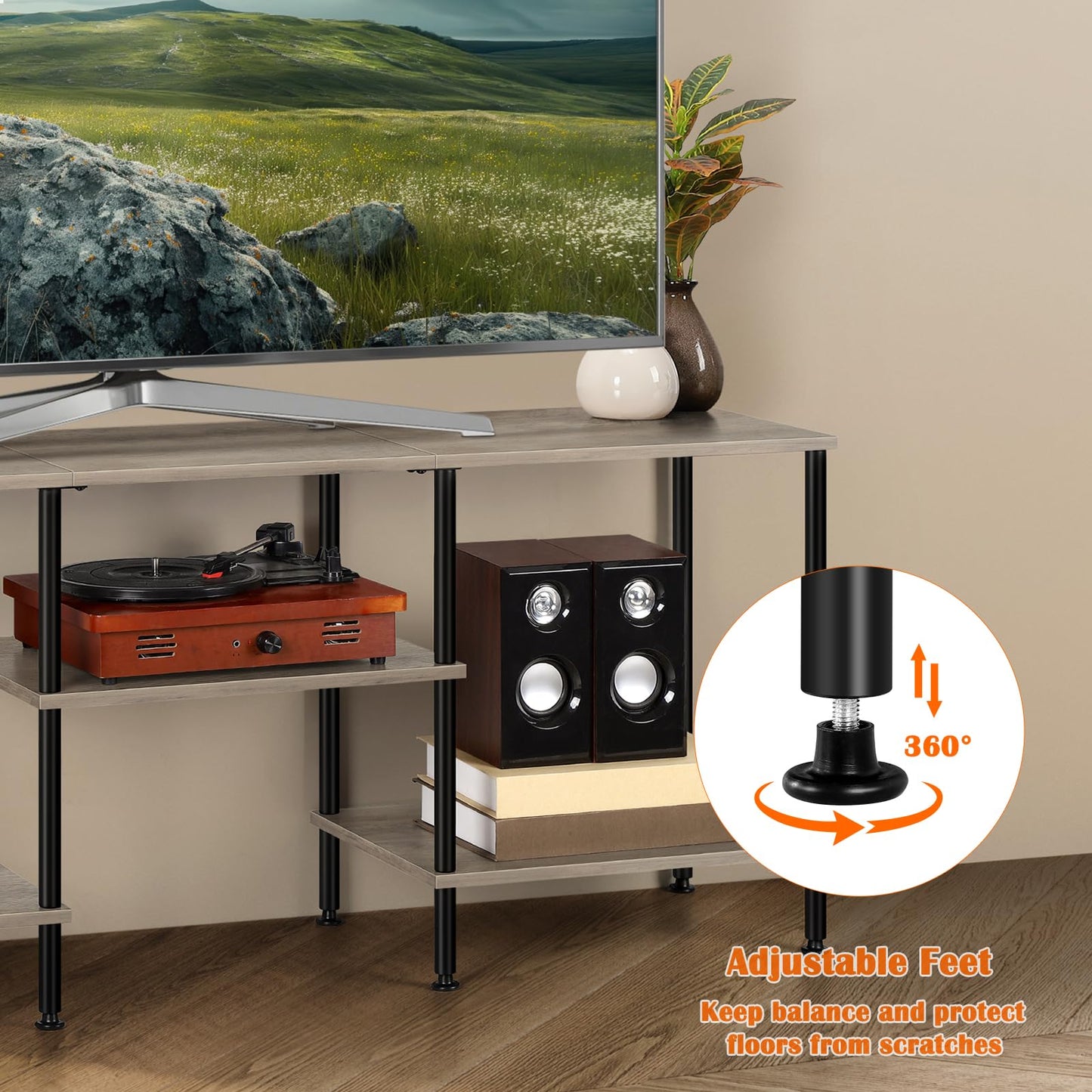 Luplom 50 Inch TV Stand for Bedroom Rustic Grey Entertainment Center with Storage 3 Tier TV Consoles for Living Room TV Console Table Media Cabinet with Open Storage Shelves for 50 43 40 32 Inch TV