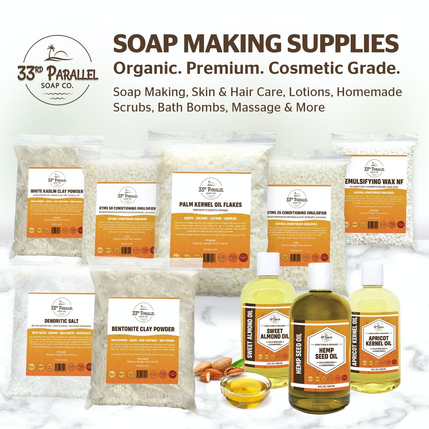 33rd PARALLEL | BTMS 50 (2 lbs / 32 oz) Bulk Conditioning Emulsifier | 100% Natural Plant Derived | Behentrimonium Methosulfate Cetearyl Alcohol Emulsifying Conditioner | Product of USA (2 POUNDS)