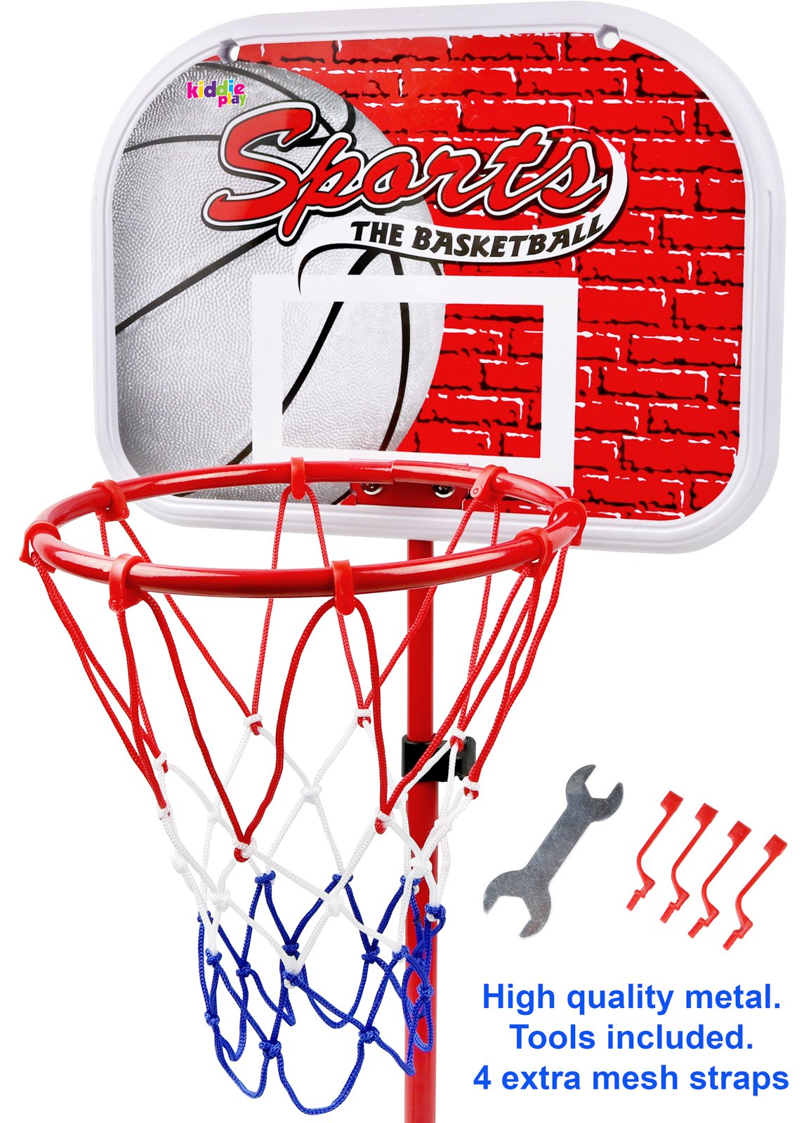 Kiddie Play Kids Basketball Net Hoop Stand Toy Set for Toddlers Adjustable Height up to 4 ft