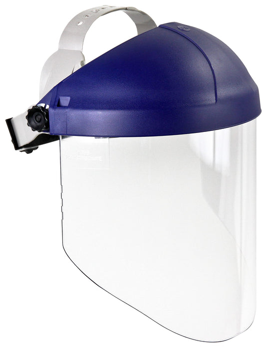 3M Ratchet Headgear H8A, with 3M Clear Propionate Faceshield W96, Protection Against Liquid Splash Marked 3 and Molten Metal Marked 9