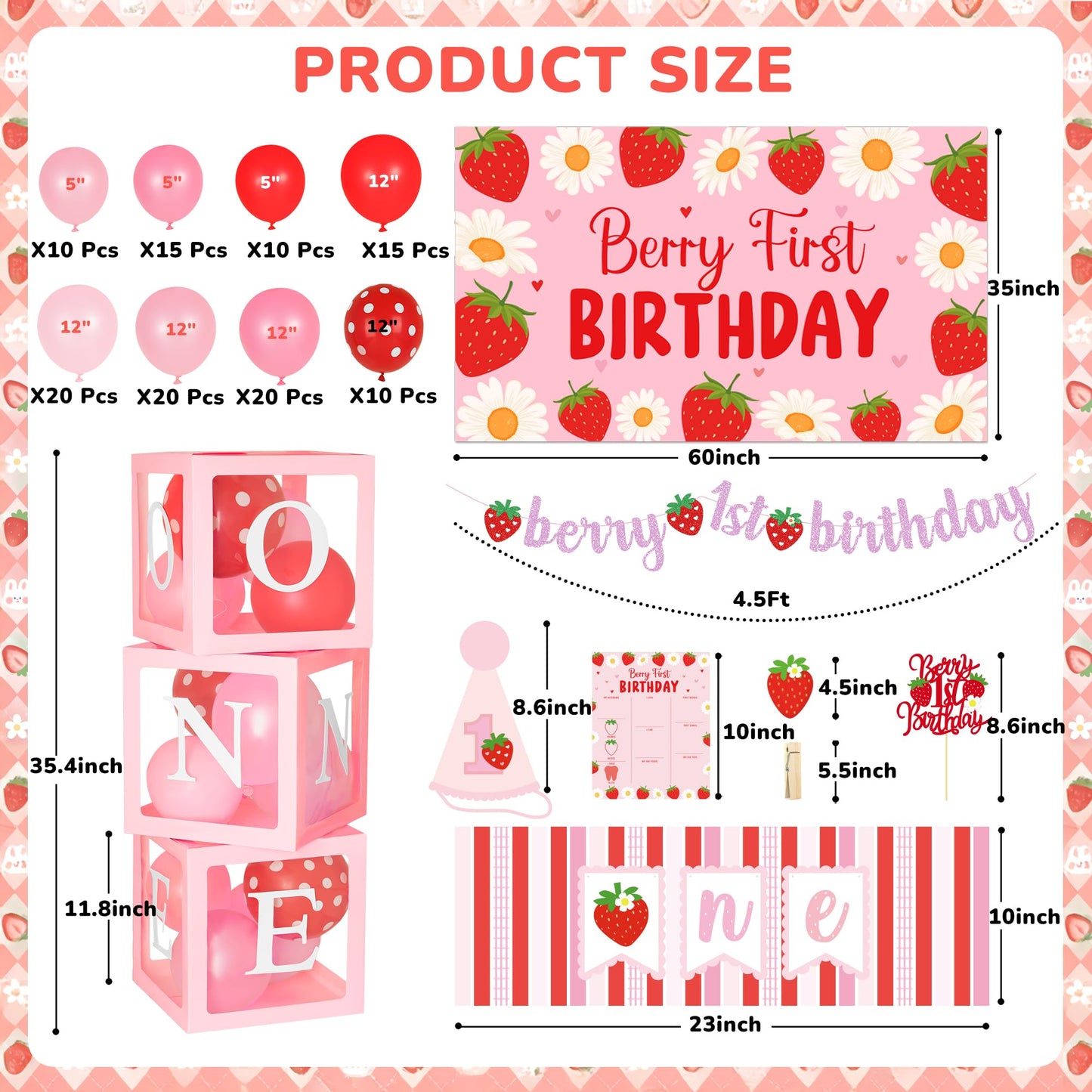 Kriyokiaa Berry First Birthday Decor Strawberry 1st Birthday Decorations for Girls, Sweet One Girls Birthday Party Supplies Strawberry Theme Backdrop Party Decor