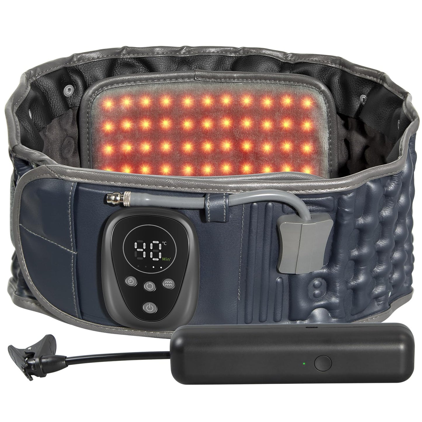 HONGJING Red Light Heating Decompression Belt with Electric Pump for Lower Back Pain, Cordless Heated Back Brace Inflatable Lumbar Support, One Size Fits 29-49 Waist
