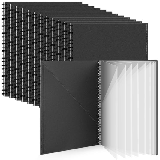 12 Pcs 10 Pocket Folder Bulk Plastic Spiral Project Organizer for Documents Papers Homework Portfolio Folder Binder with Plastic Sleeves School Office Supplies (Black)