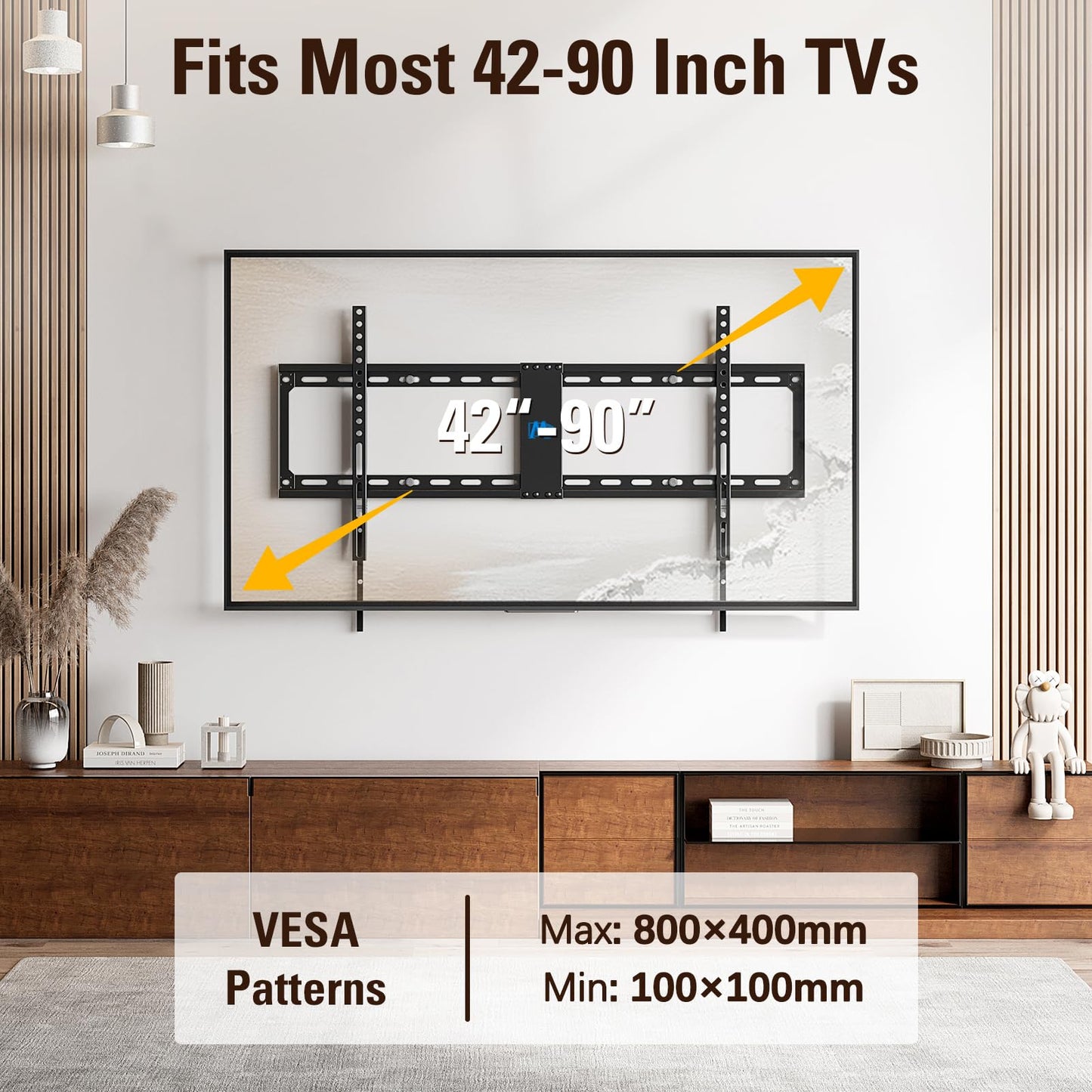 Mounting Dream Fixed TV Wall Mount, Low Profile Wall Mount TV Bracket for Most 42-90 Inch TVs, Flush TV Mount for Space Saving, Fits 16", 18‘', 24", 32" Studs, Max VESA 800x400mm and 132lbs MD2361-32