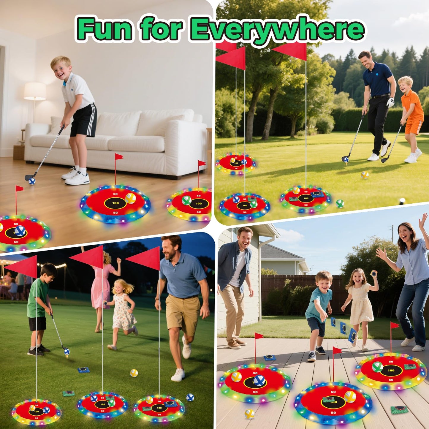 VATOS Light Up Golf Game Set for Kids, 2-in-1 Golf & Toss Game, 16 Balls, 2 Clubs, 6 Lighted Targets, Indoor & Outdoor Game Set, Gifts for Kids Boys Girls Ages 3-8