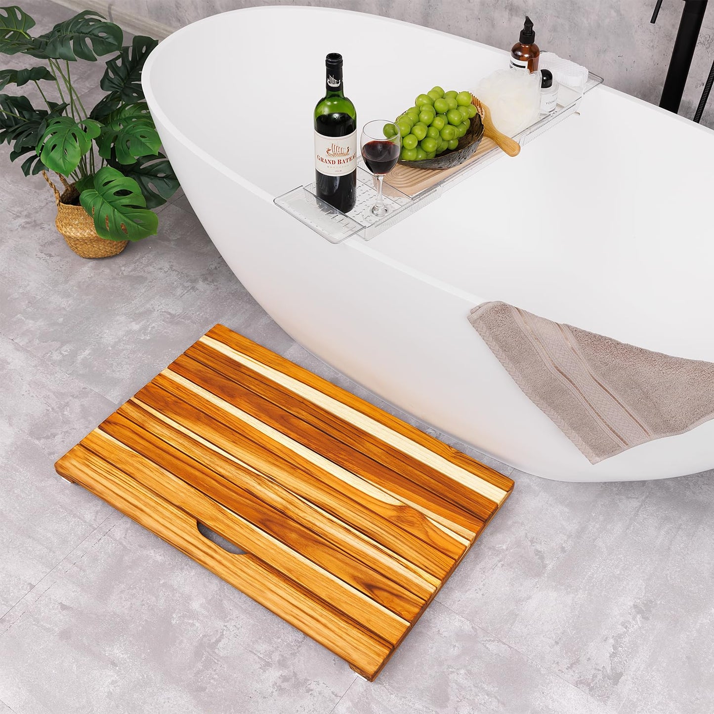 NNN 31" x 20" Teak Shower Mat – Handcrafted, Marine-Grade Reinforced, Supports Up to 400 lbs, Indonesian Teak.