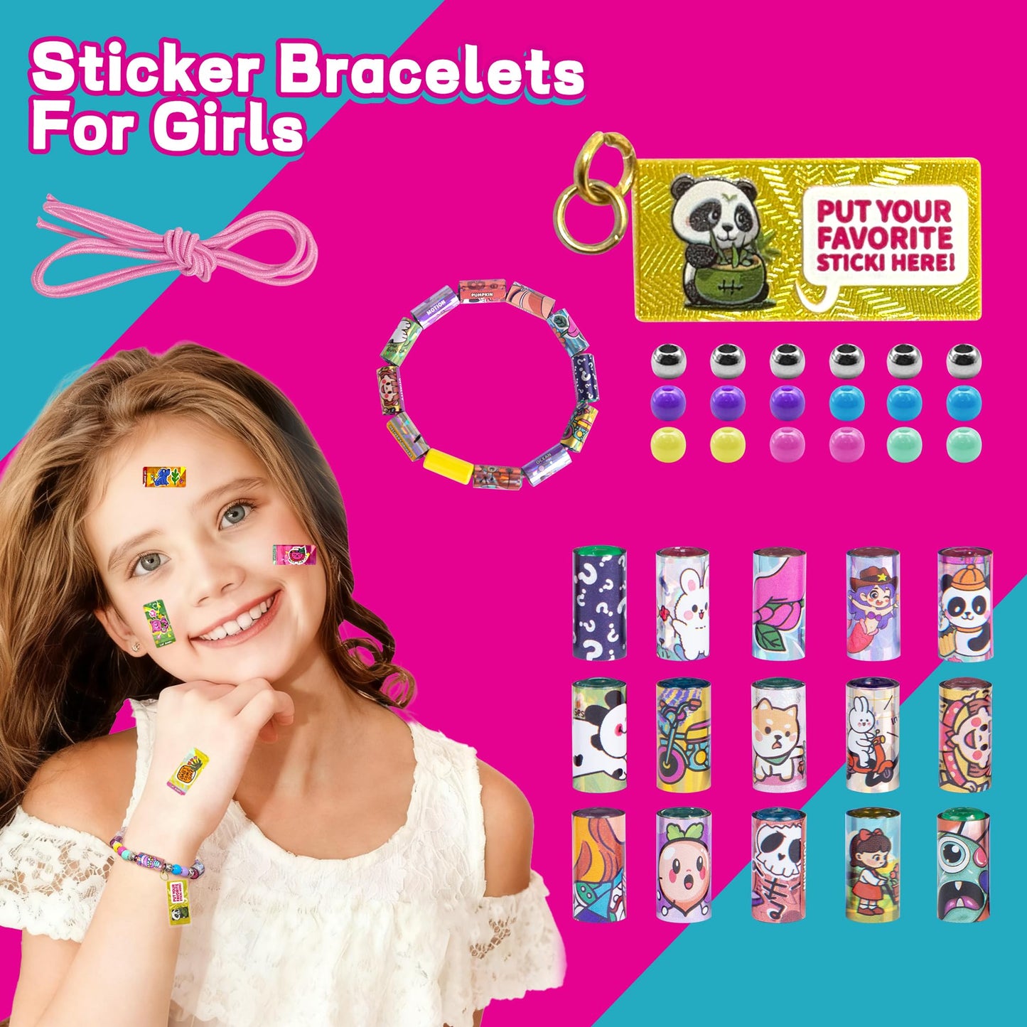 Creative Sticker Bracelet DIY Kit with 400 Mini Sticky Rolls – Wearable & Shareable STICKI Rolls 100-Page Sticker Book, Reusable Arts & Crafts for Kids Ages 5–12 (Girls & Boys