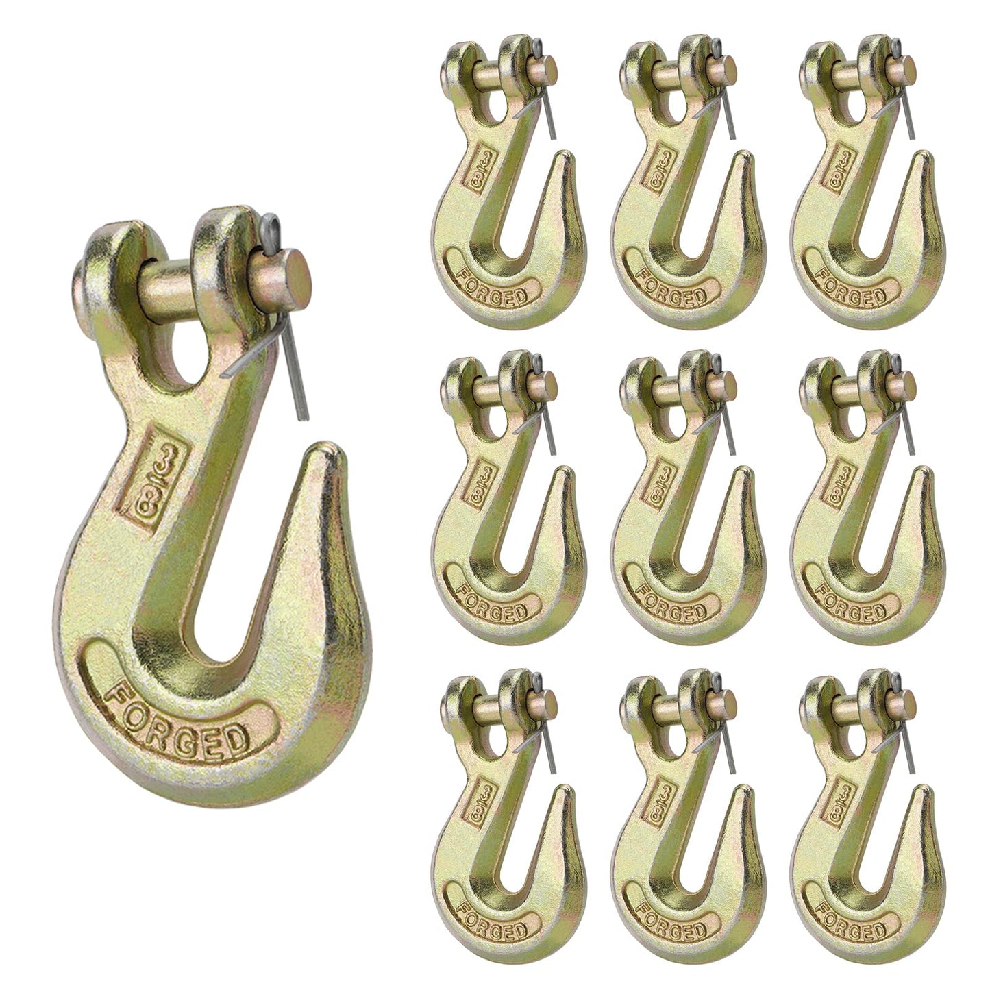 SPARKWHIZ 3/8" Clevis Grab Hooks, Tow Hook Grade 70 Forged Steel 6600 lbs WLL for Truck Trailer Tow Chain Transport (10 Pack)
