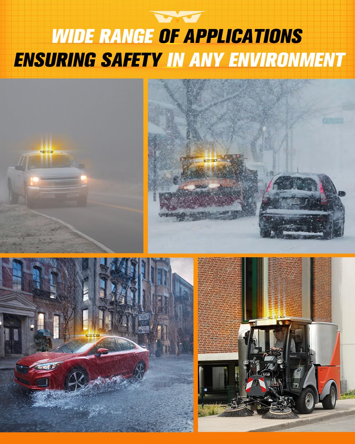 LUMENIX 56 LED Roof Top Strobe Beacon Lights Bar Rooftop Hazard Warning Emergency Safety Flashing Plow Light for Construction Vehicles Tow Commercial Trucks Postal Security Cars Snowplow - Amber White