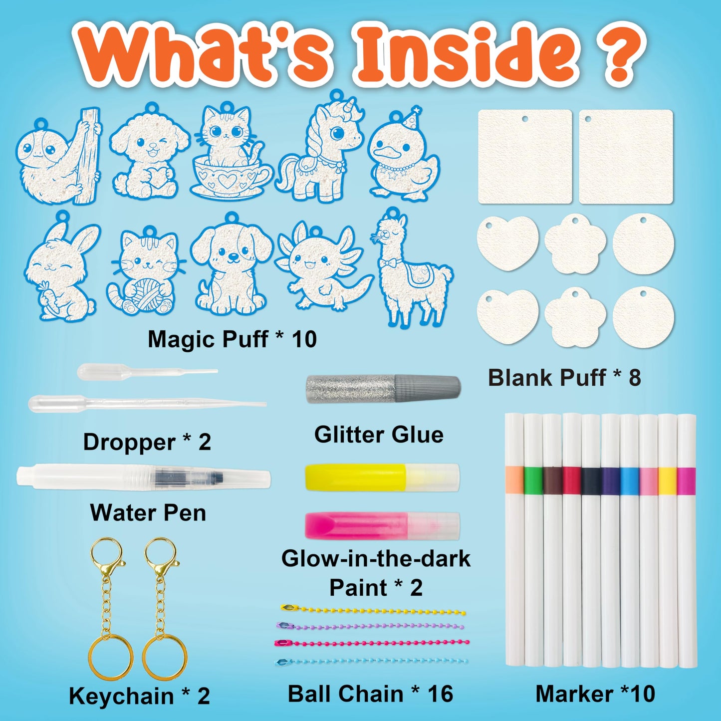 AGENTLAN Grow Your Own Puffy Pets 50+Piece DIY Art Kit for Kids Ages 4-8, Screen-Free Craft with Glow-in-the-Dark & Glitter Effects