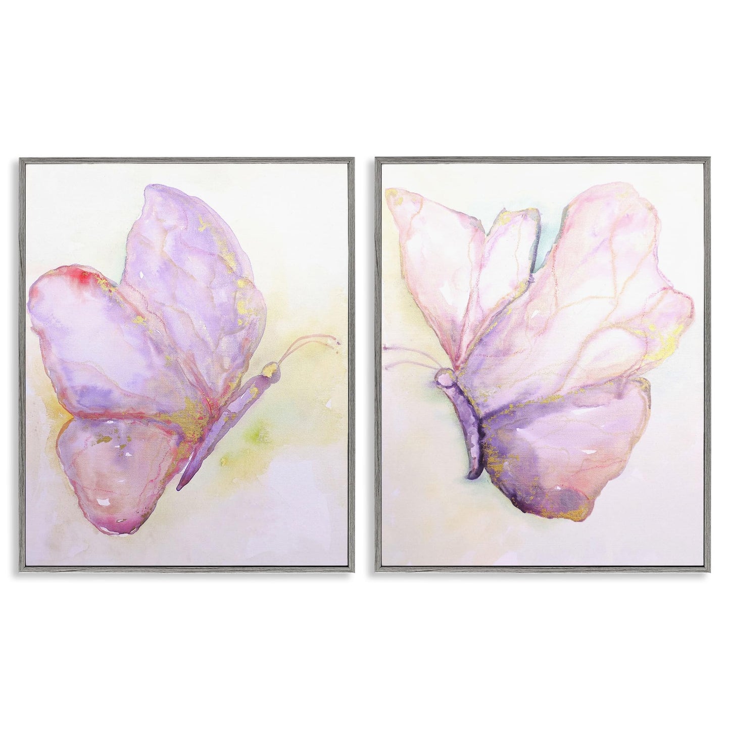 Stupell Industries Girls Glam Butterfly Wings Purple Gold Watercolor, Designed by Leticia Herrera Wall Art, 2pc, each 11 x 14, Grey Framed