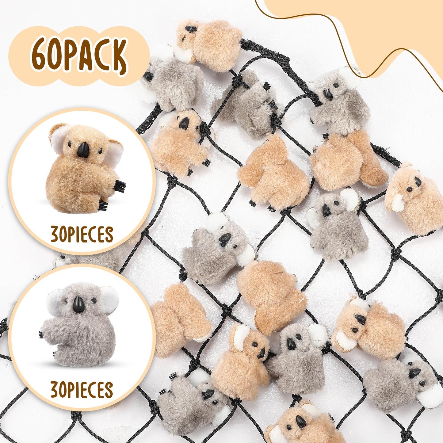 Moucuny 60 Pcs Koala Clip Bulk Pen Toppers Mini Koala Bear Stuffed Animal Cute Gifts for Party Office Home Supplies Stuffer(Brown, Gray)