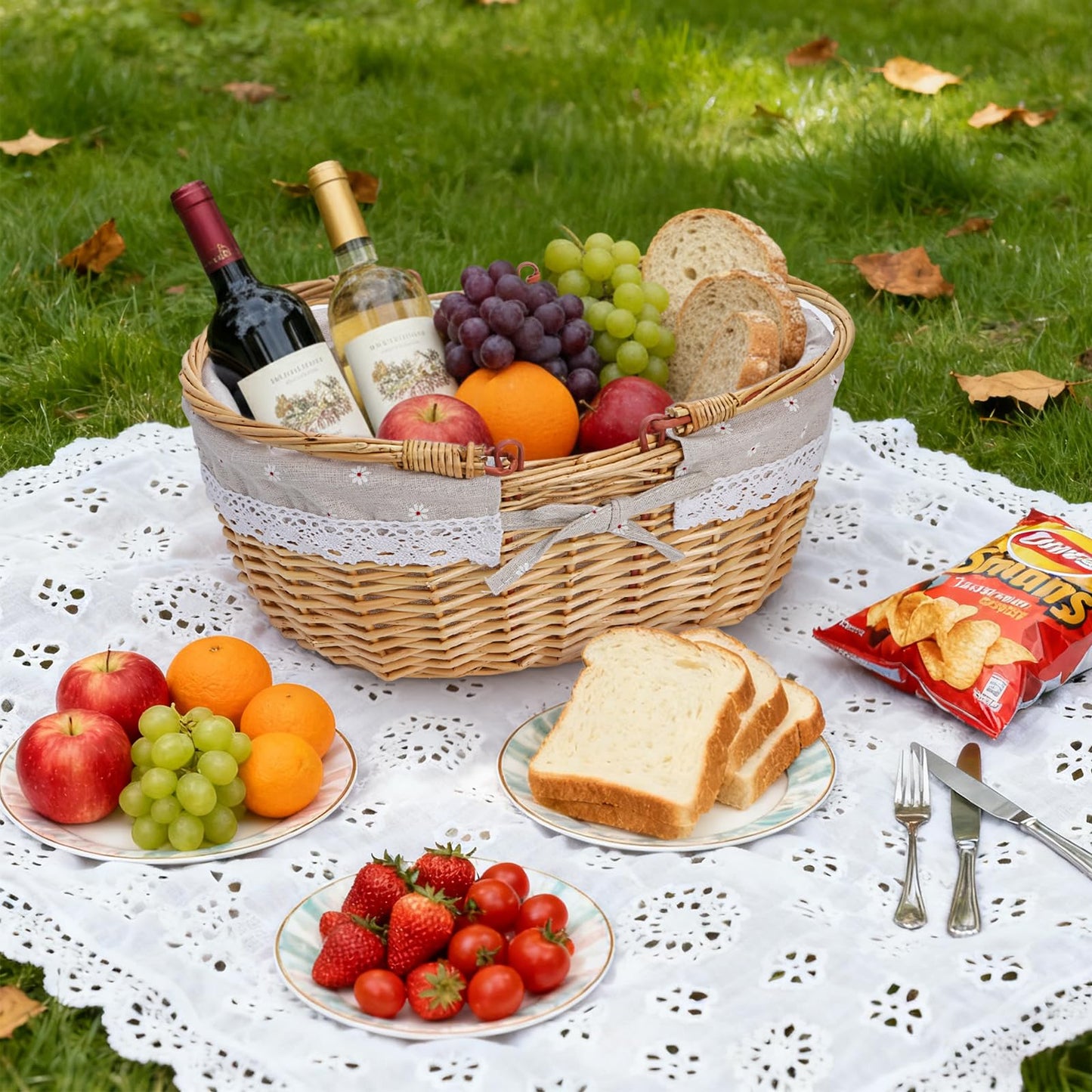 Dicunoy Wicker Picnic Basket with Handle, Large Empty Gift Basket to Fill, Open Top Market Harvest Baskets for Garden, Fruit, Candy, Wine, Easter Egg Gathering, Wedding, Vegetables