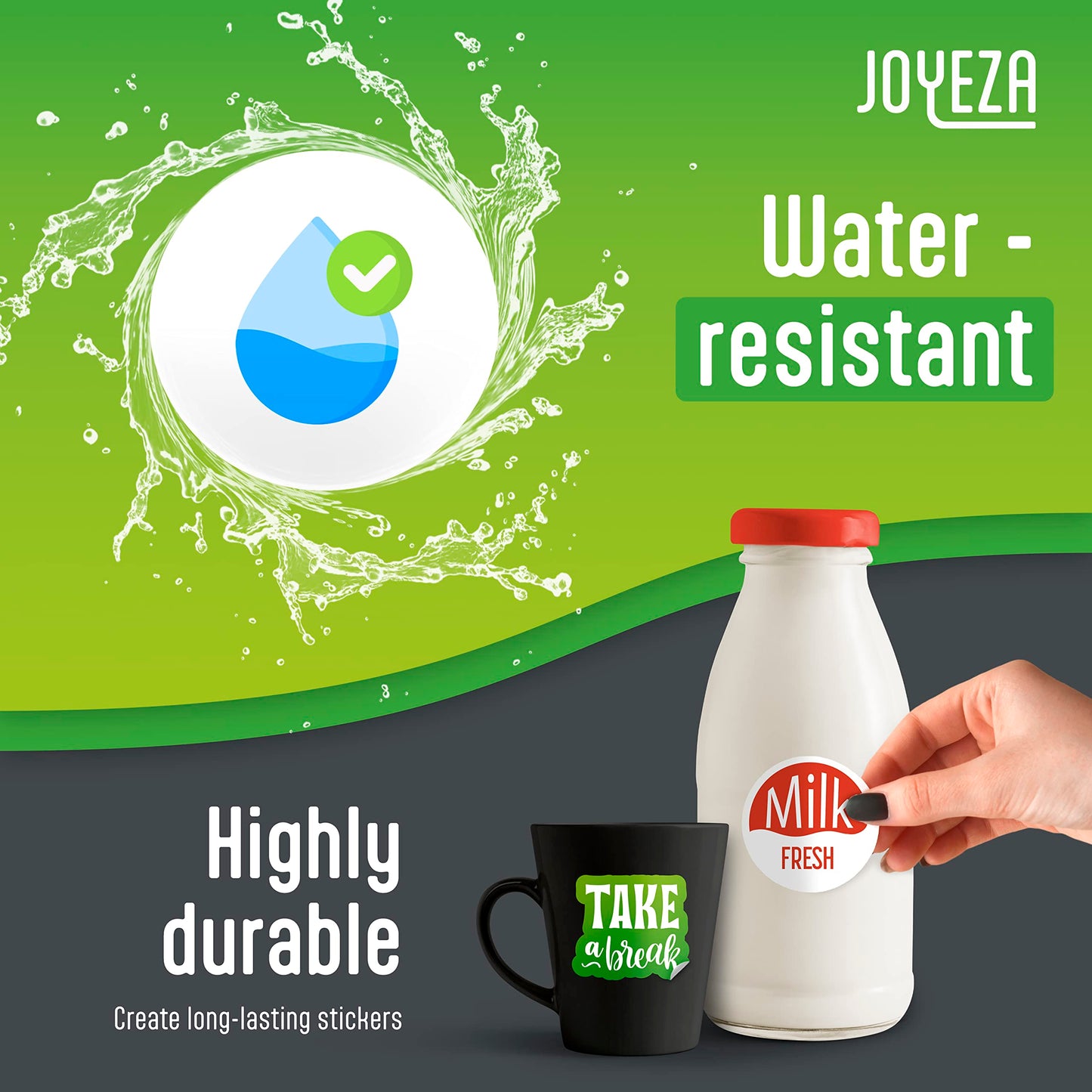 JOYEZA Premium Printable Vinyl Sticker Paper for Inkjet Printer - 80 Sheets Matte White Waterproof, Dries Quickly Vivid Colors, Holds Ink Well- Tear Resistant - Inkjet & Laser Printer