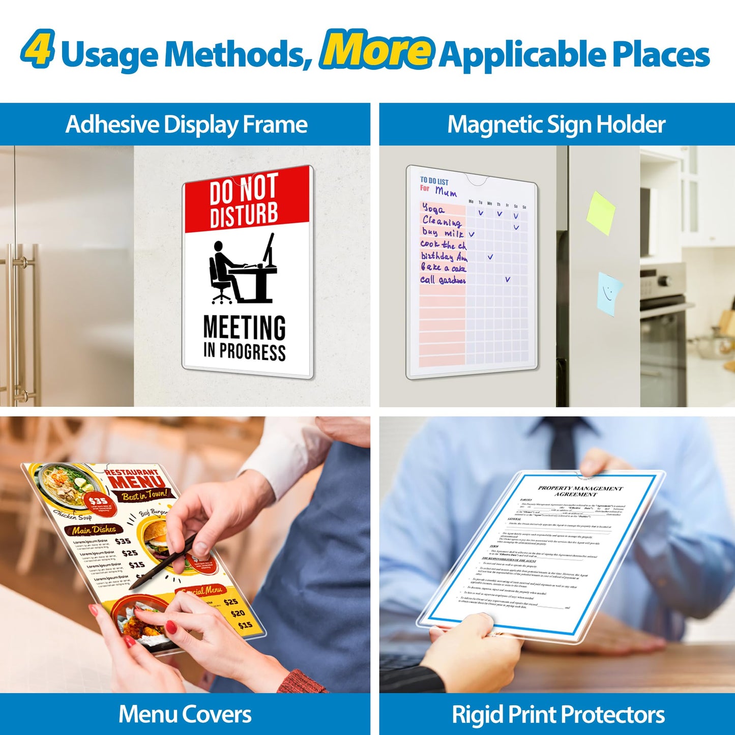 VAIIGO 20 Pack Wall Sign Holder 8.5x11 Magnetic Plastic Sign Holder with Magnetic and Adhesive Tapes, Adhesive Clear Display Sign Frame for Fridge, Metal, Wall, Door, Document Protectors Holders