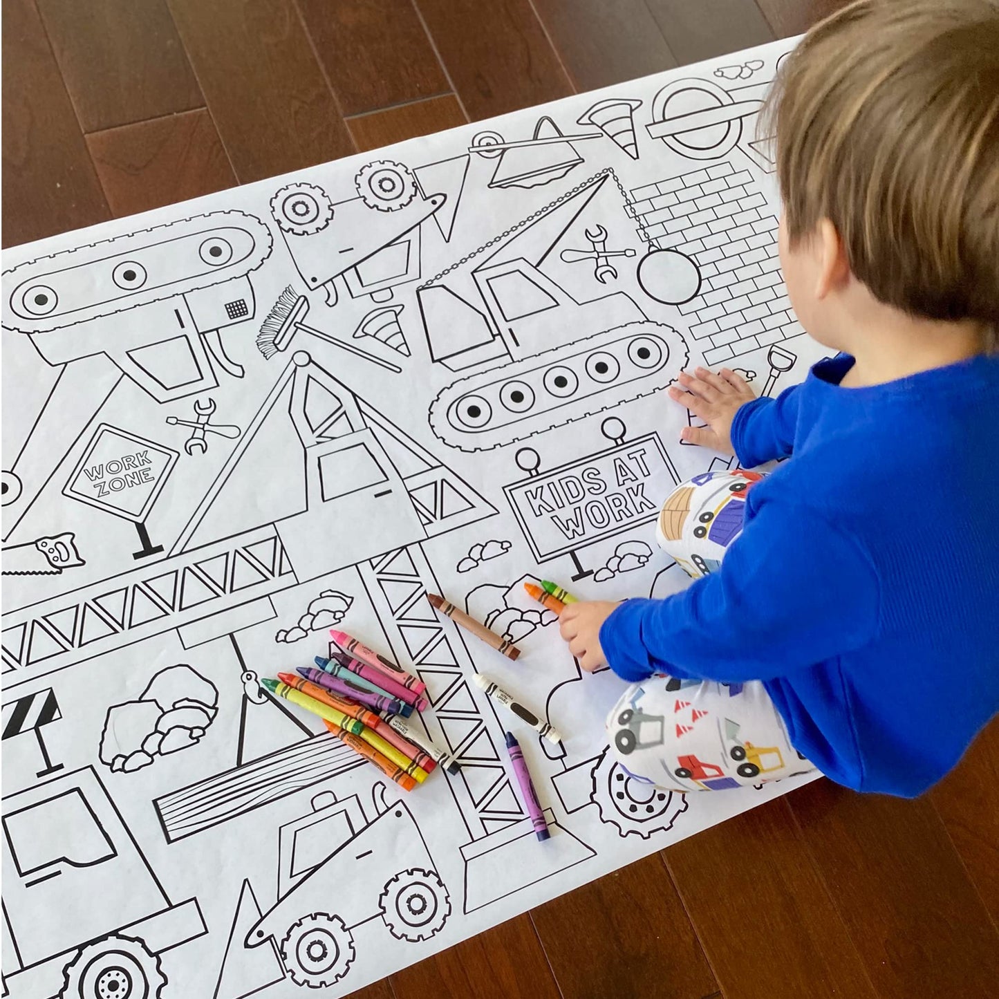 Tiny Expressions Giant Coloring Banner for Kids - Rolled, Not Creases - Coloring Table Cloth for Kids Activity - Construction Truck