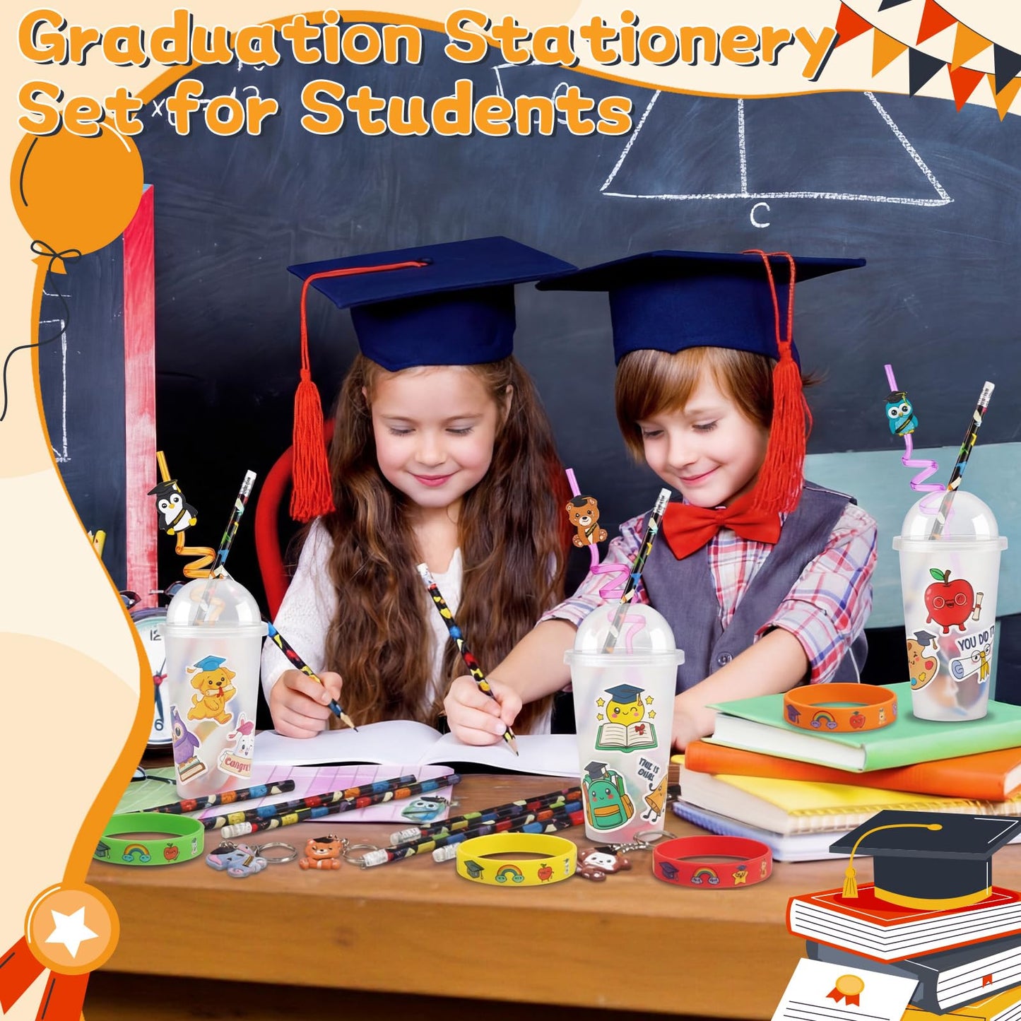 Funnymoom 194 Pcs Graduation Party Favors Class of 2026 Cup Fillers Congrats Grad Keychain Pencil Silicone Bracelet for End of Year Gift from Teacher Rewards Bingo Game Prizes, 24 Sets(Animal)