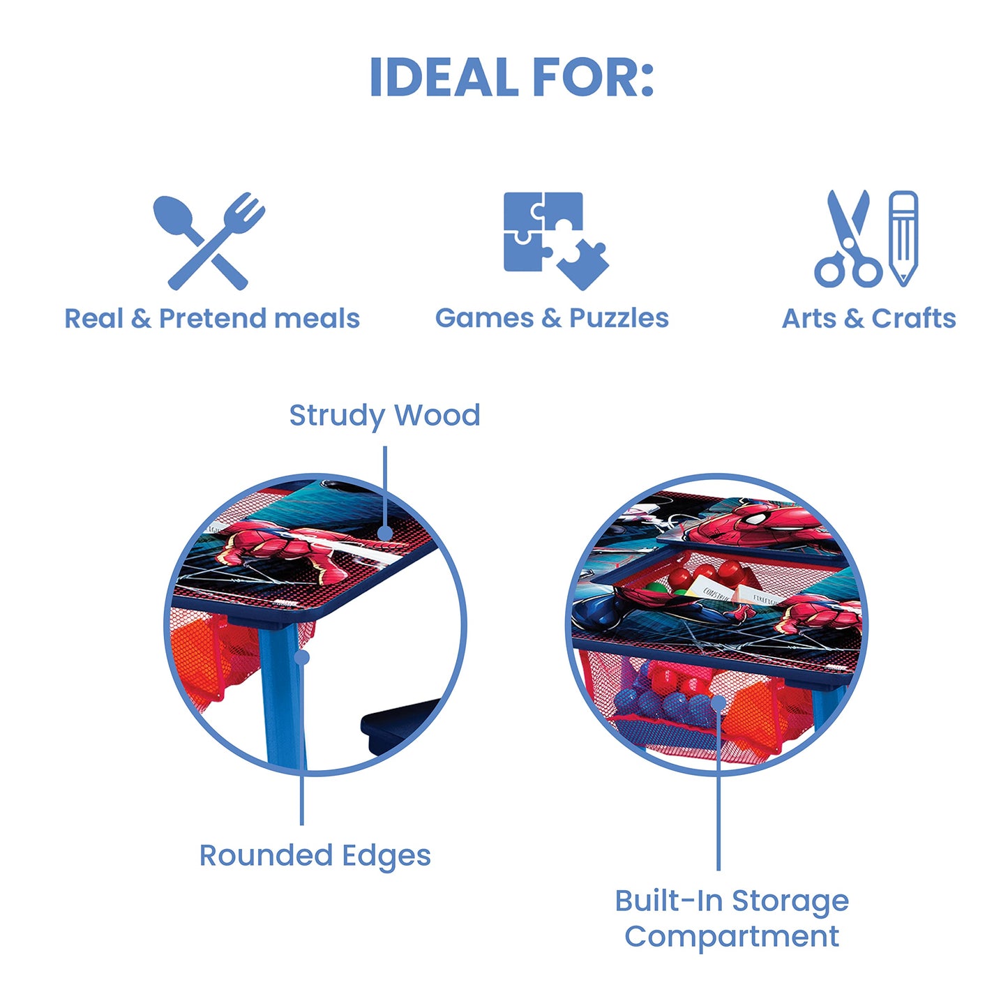 Delta Children Marvel Spider Man Kids Table Set with Storage (2 Chairs Included) Greenguard Gold Certified, Onesize, Blue/Red