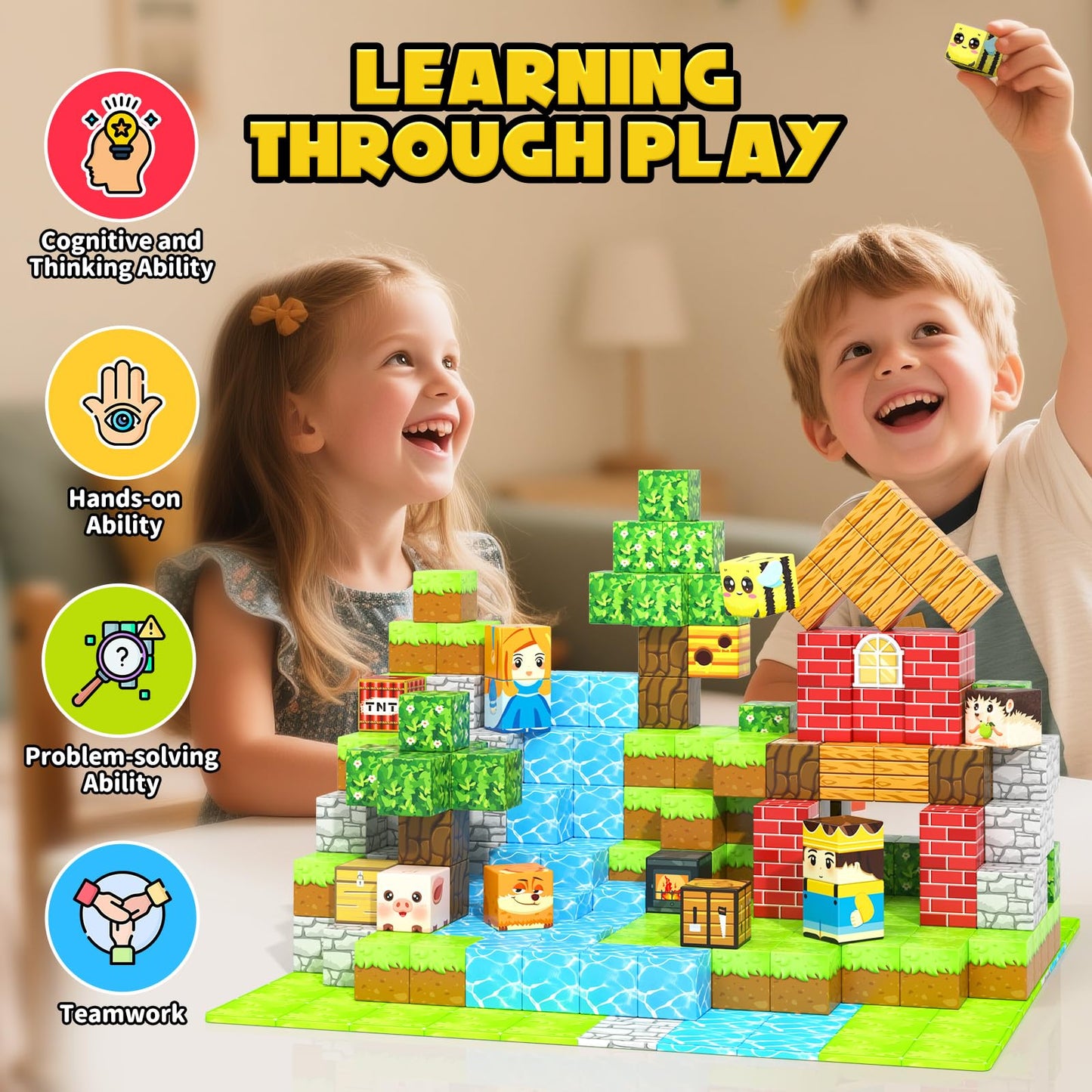 Magnetic Blocks 100PCS Compatible STEM Stacking Building Toys for Kids Ages 3+ Stream Magnets Creative Play 3 4 5 6 7 8 9 10 11 12 Year Old Boys Girls Birthday Gifts