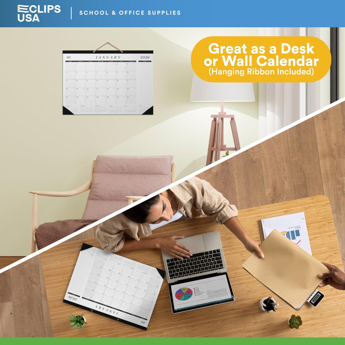 Desk Calendar 2026-2027 Large 22x17 Desk Calendar Jan 2026 - Jun 2027 Desk Blotter To-do List Planner (Black & White 6 Pack)