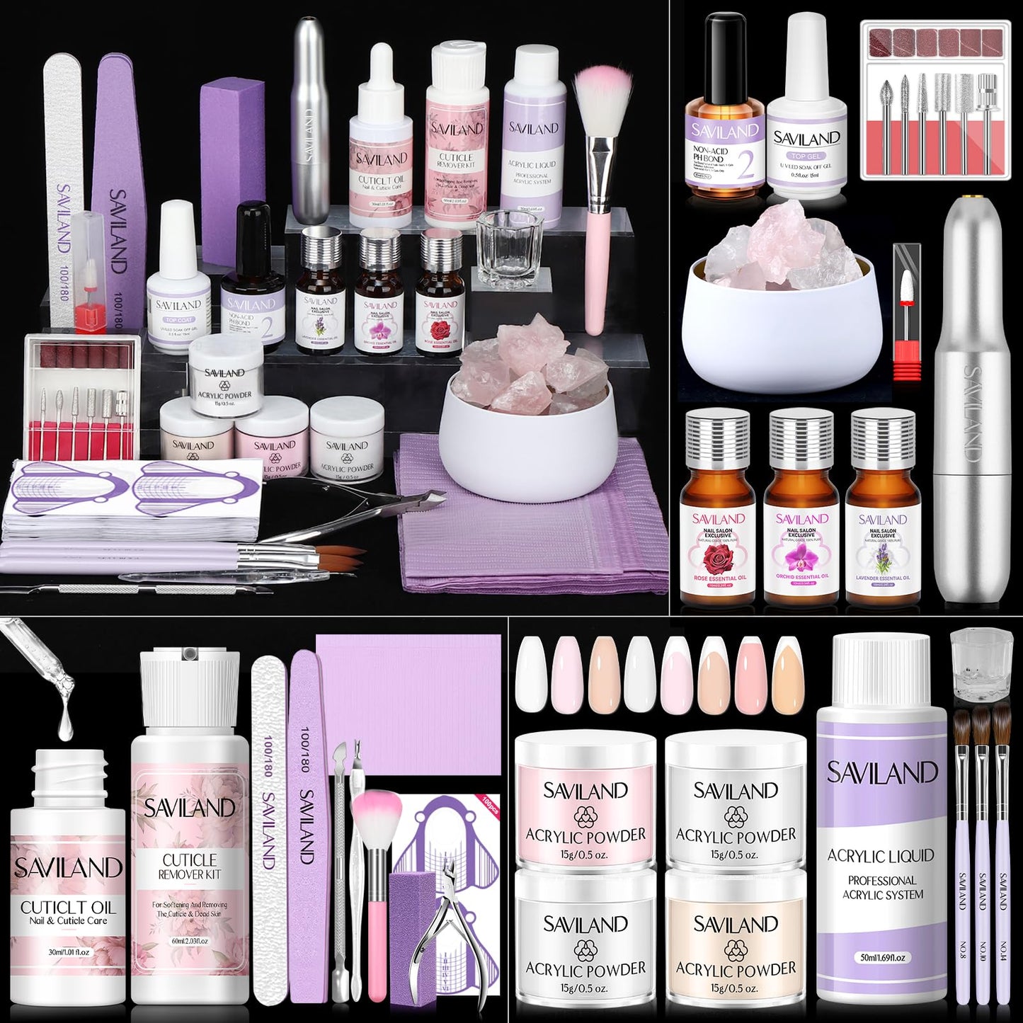 SAVILAND Acrylic Nail Kit with Drill: Professional Nails Kit Acrylic Set with Everything for Beginners Acrylic Powder Liquid Nail Brush Essential Oils Cuticle Remover & Cuticle Oil Kit Home Salon DIY