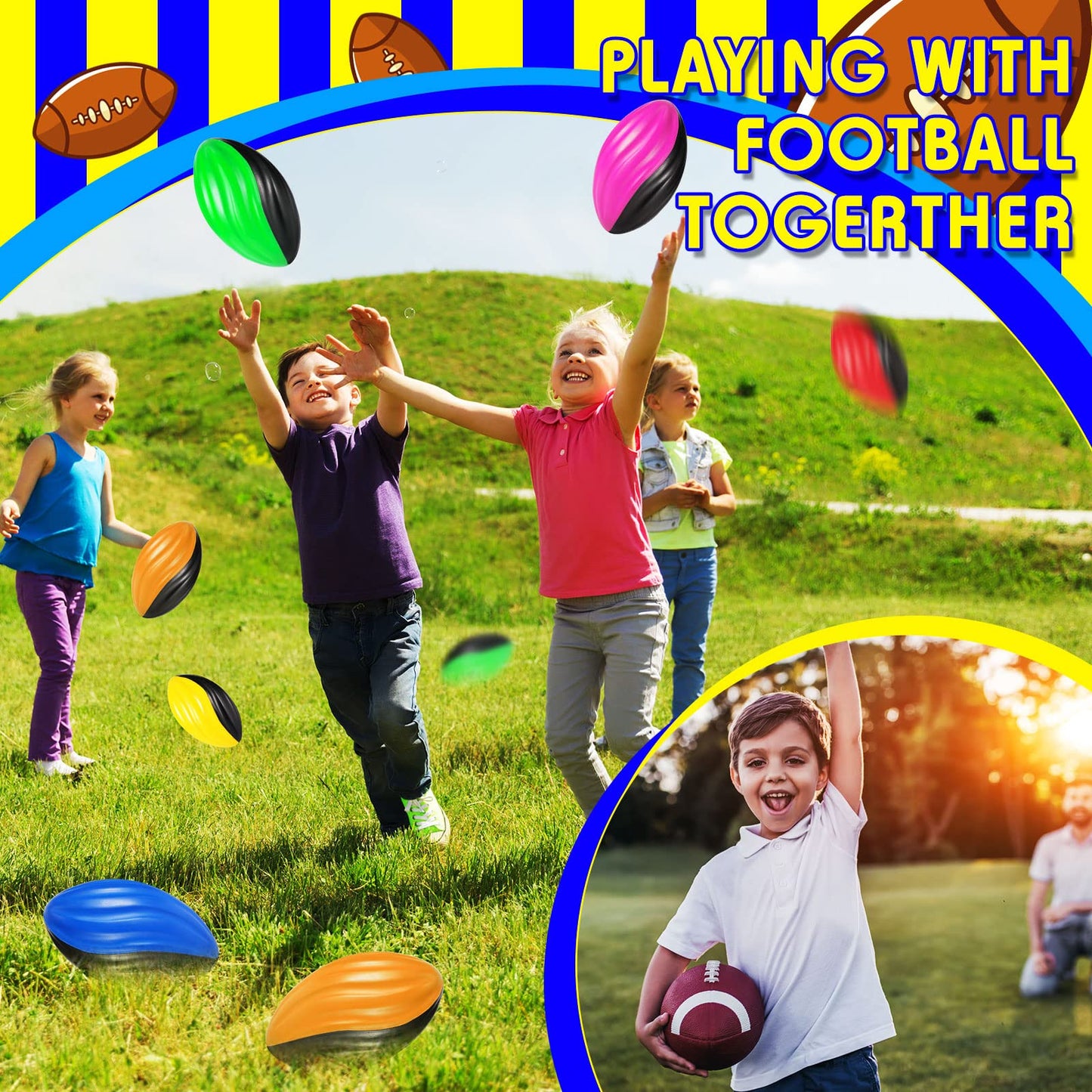 Jerify 30 Pack Mini Footballs Bulk 5 Inch Spiral Foam Football Small Soft Sports Toy for Indoor Outdoor Kids Foot Ball Play Game Foot Ball Party Supplies