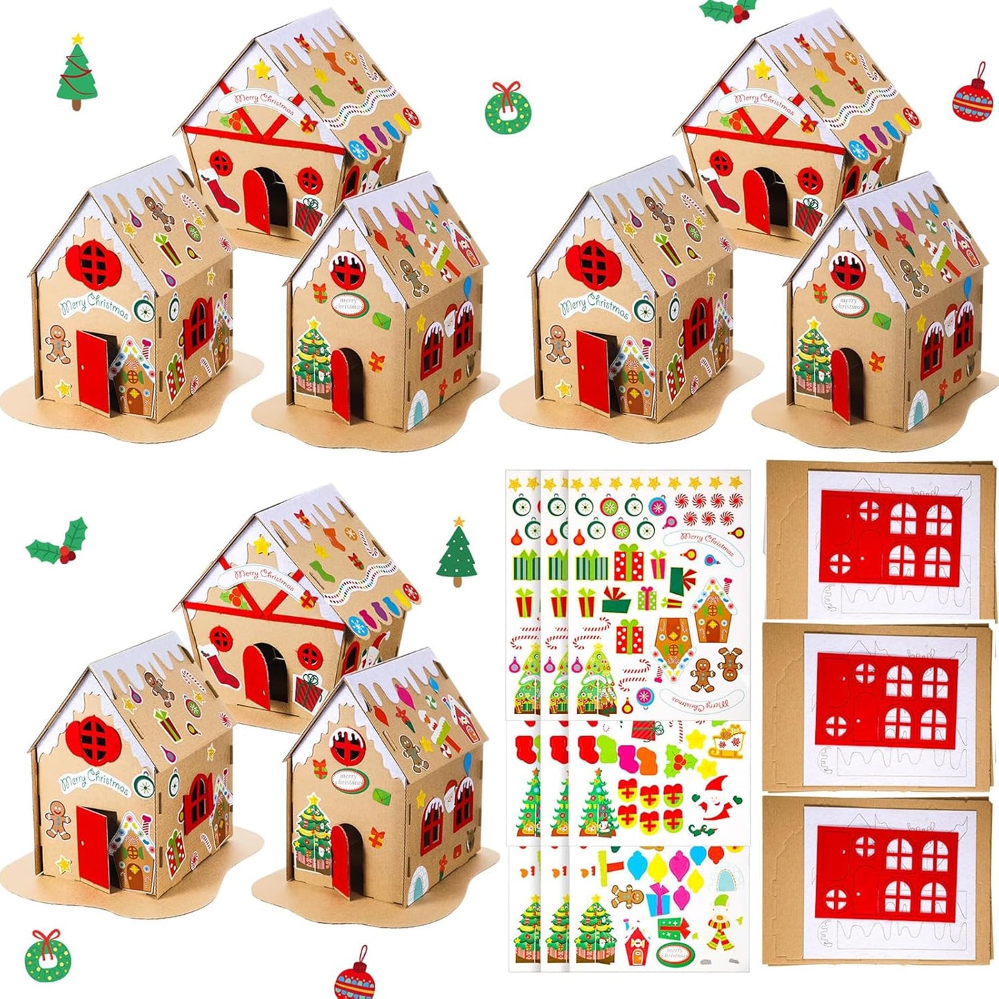 9 Sets Christmas Gingerbread House Kit Christmas Craft Kit Cardboard Gingerbread House Decor Craft Make a Holiday for Party DIY Supplies