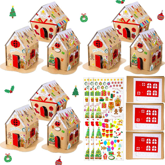 9 Sets Christmas Gingerbread House Kit Christmas Craft Kit Cardboard Gingerbread House Decor Craft Make a Holiday for Party DIY Supplies