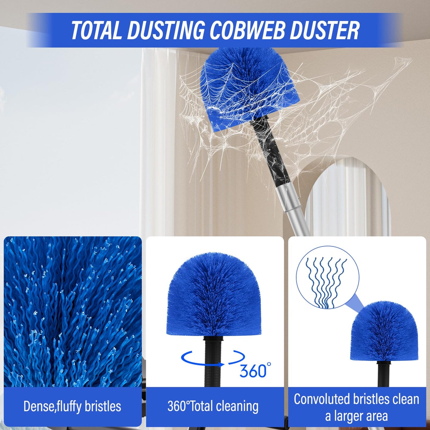 26FT+ Window Washing Kit with Extension Pole, High Reach Duster Kit, Cobweb Duster with 5-20FT Telescoping Pole, 2 in 1 Window Cleaning Squeegee Kit for Outdoor & Indoor Cleaning