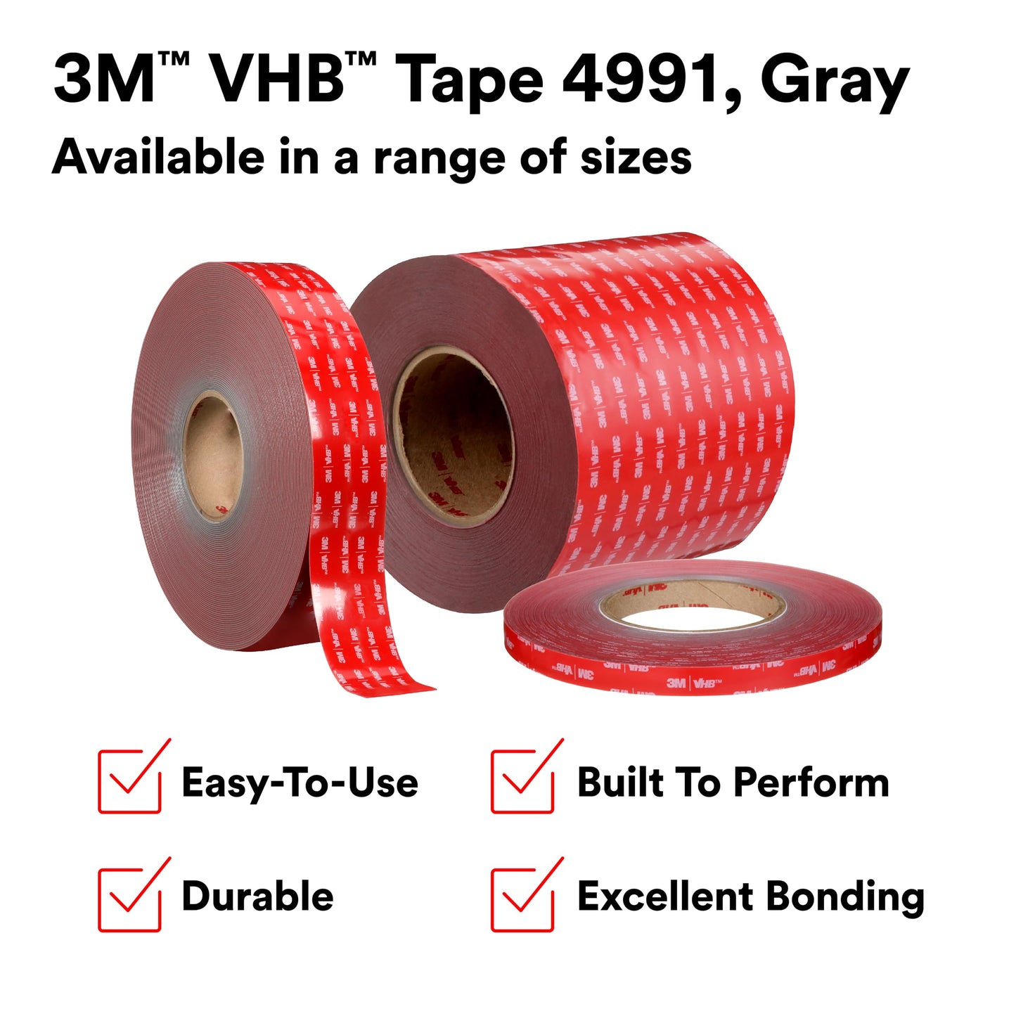 3M VHB Tape 4991, Gray, 1/2 in x 36 yd, 90 Mil