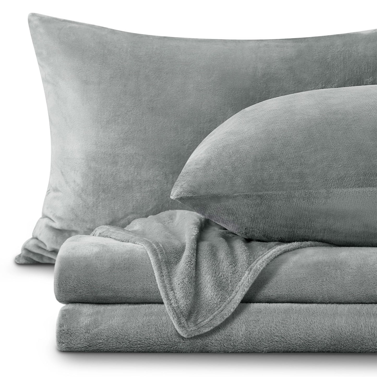 BEDELITE Flannel Sheets Full Size Grey - Super Soft Fleece Sheets Set Fluffy Extra Plush, 4 Piece(Include Fitted Sheet, Flat Sheet, 2 Pillowcases)